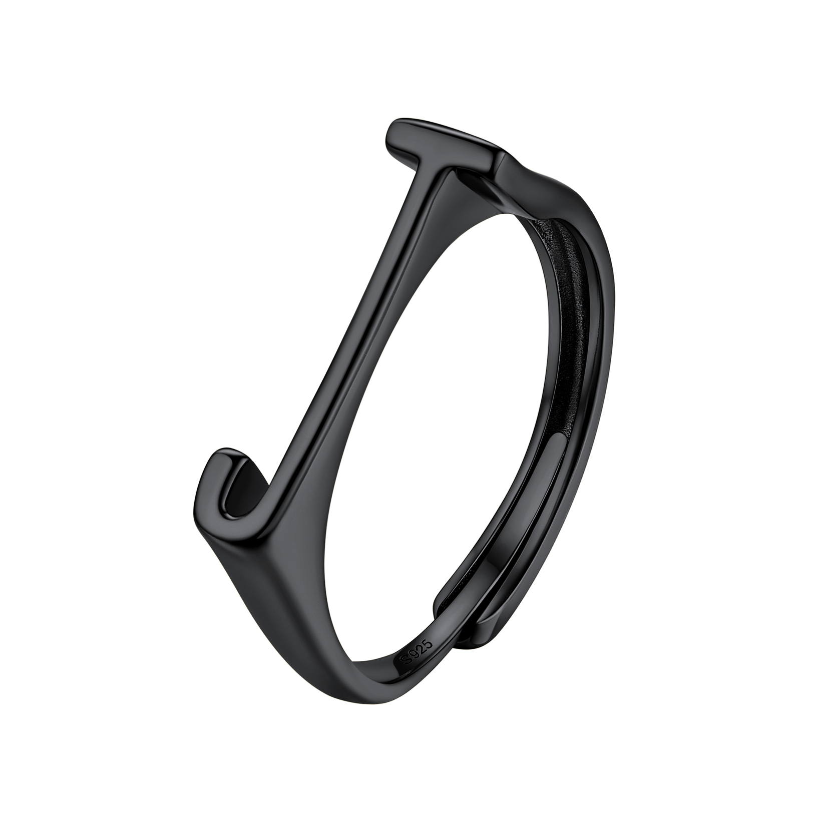 Black Adjustable Capital Initial Letter Rings 