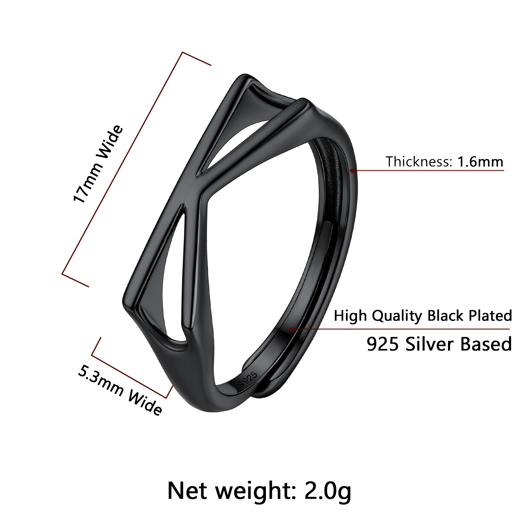 Sterling Silver ChicSilver Black Adjustable Capital Initial Letter Rings Details: Dimensions, Hypoallergenic, Adjustable size for 6~10