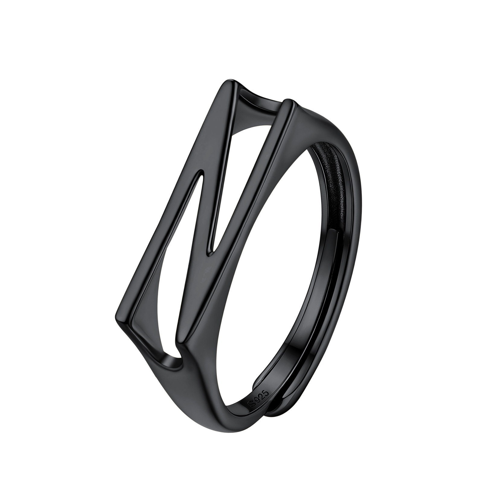 Black Adjustable Capital Initial Letter Rings 