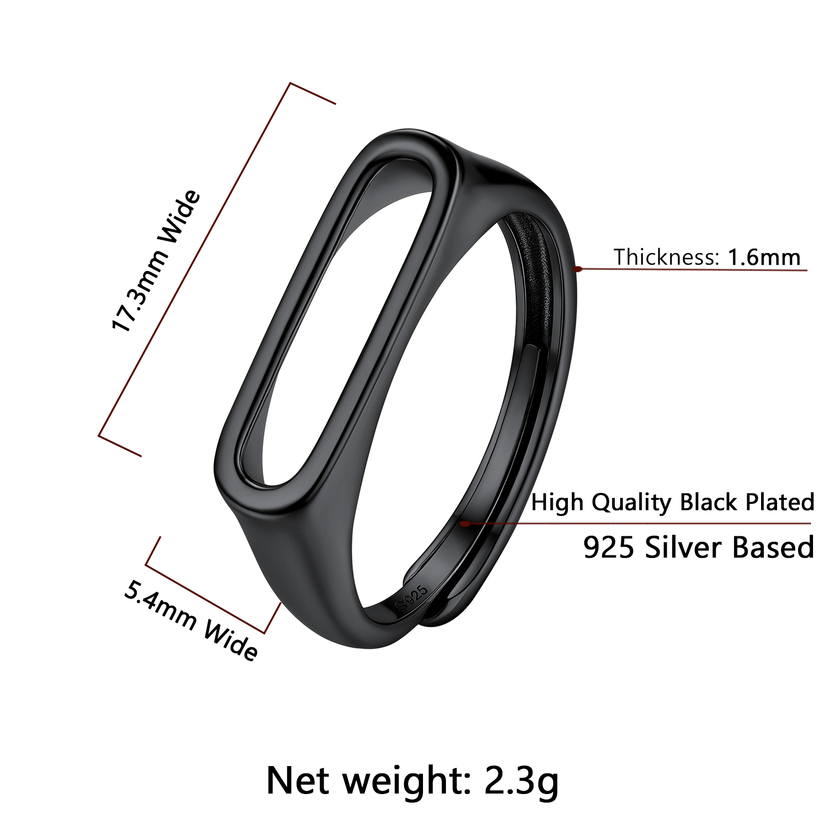 Sterling Silver ChicSilver Black Adjustable Capital Initial Letter Rings Details: Dimensions, Hypoallergenic, Adjustable size for 6~10