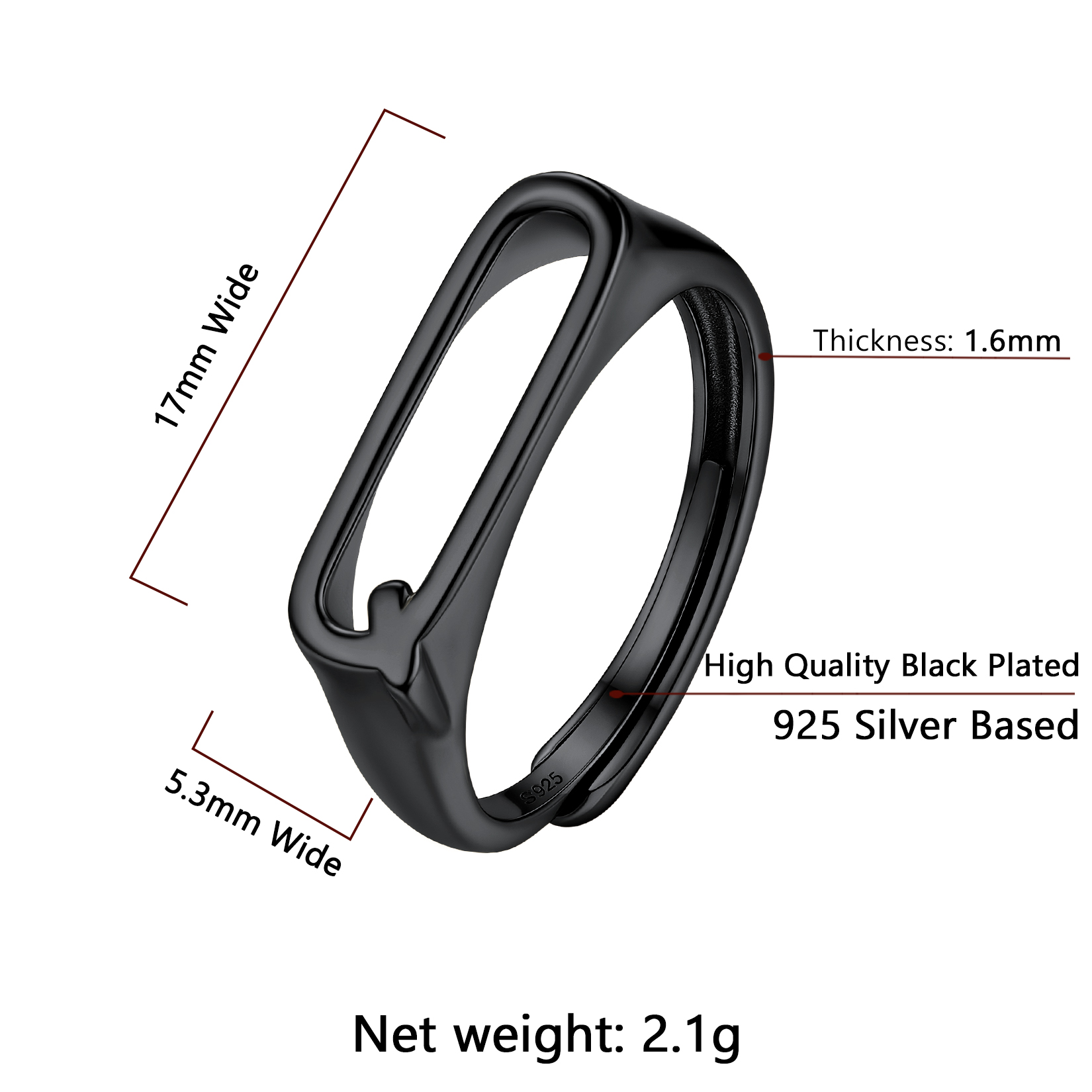 Sterling Silver ChicSilver Black Adjustable Capital Initial Letter Rings Details: Dimensions, Hypoallergenic, Adjustable size for 6~10