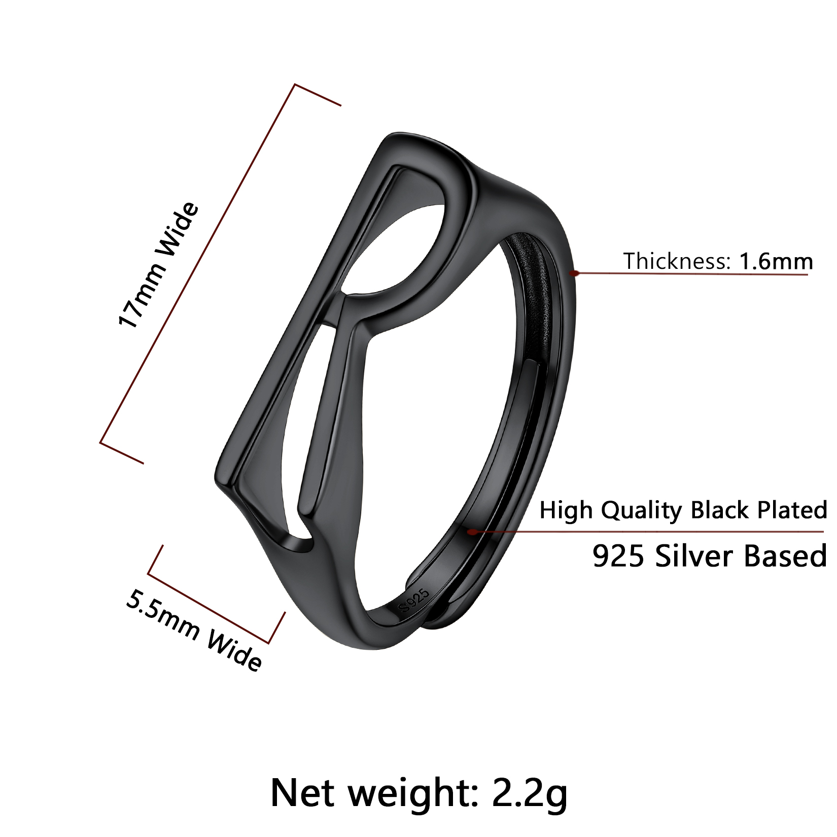 Sterling Silver ChicSilver Black Adjustable Capital Initial Letter Rings Details: Dimensions, Hypoallergenic, Adjustable size for 6~10