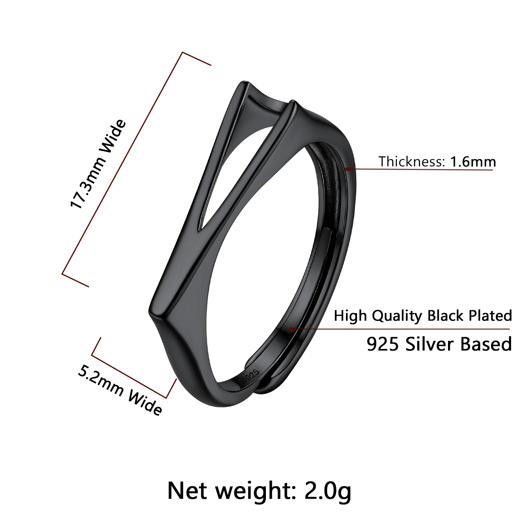 Sterling Silver ChicSilver Black Adjustable Capital Initial Letter Rings Details: Dimensions, Hypoallergenic, Adjustable size for 6~10