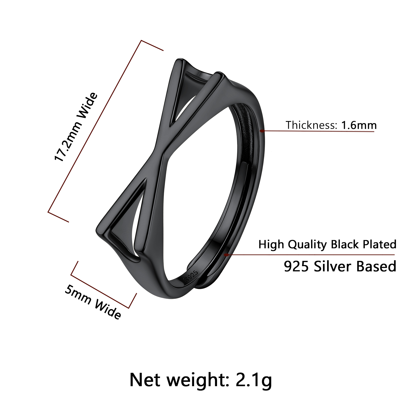 Sterling Silver ChicSilver Black Adjustable Capital Initial Letter Rings Details: Dimensions, Hypoallergenic, Adjustable size for 6~10