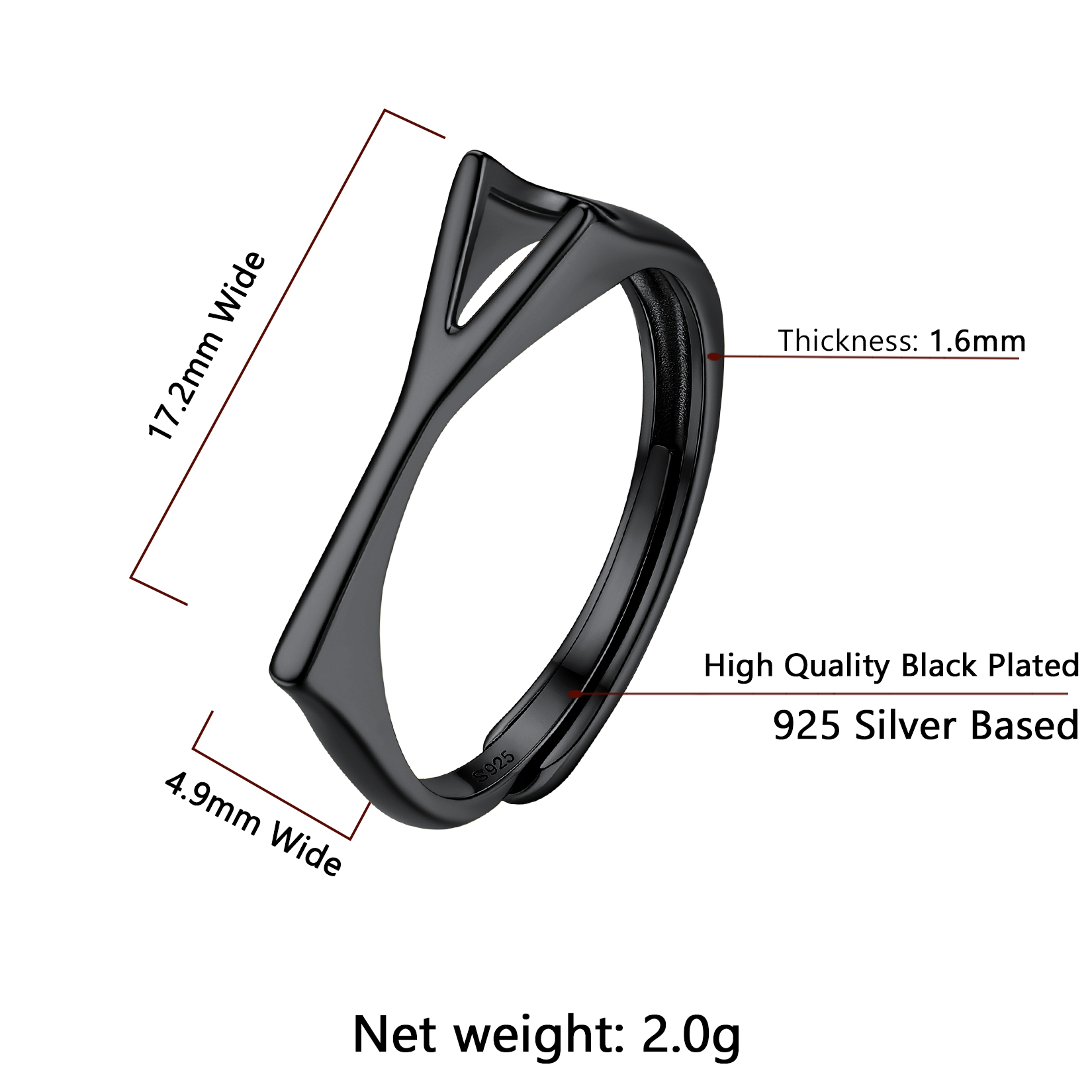 Sterling Silver ChicSilver Black Adjustable Capital Initial Letter Rings Details: Dimensions, Hypoallergenic, Adjustable size for 6~10