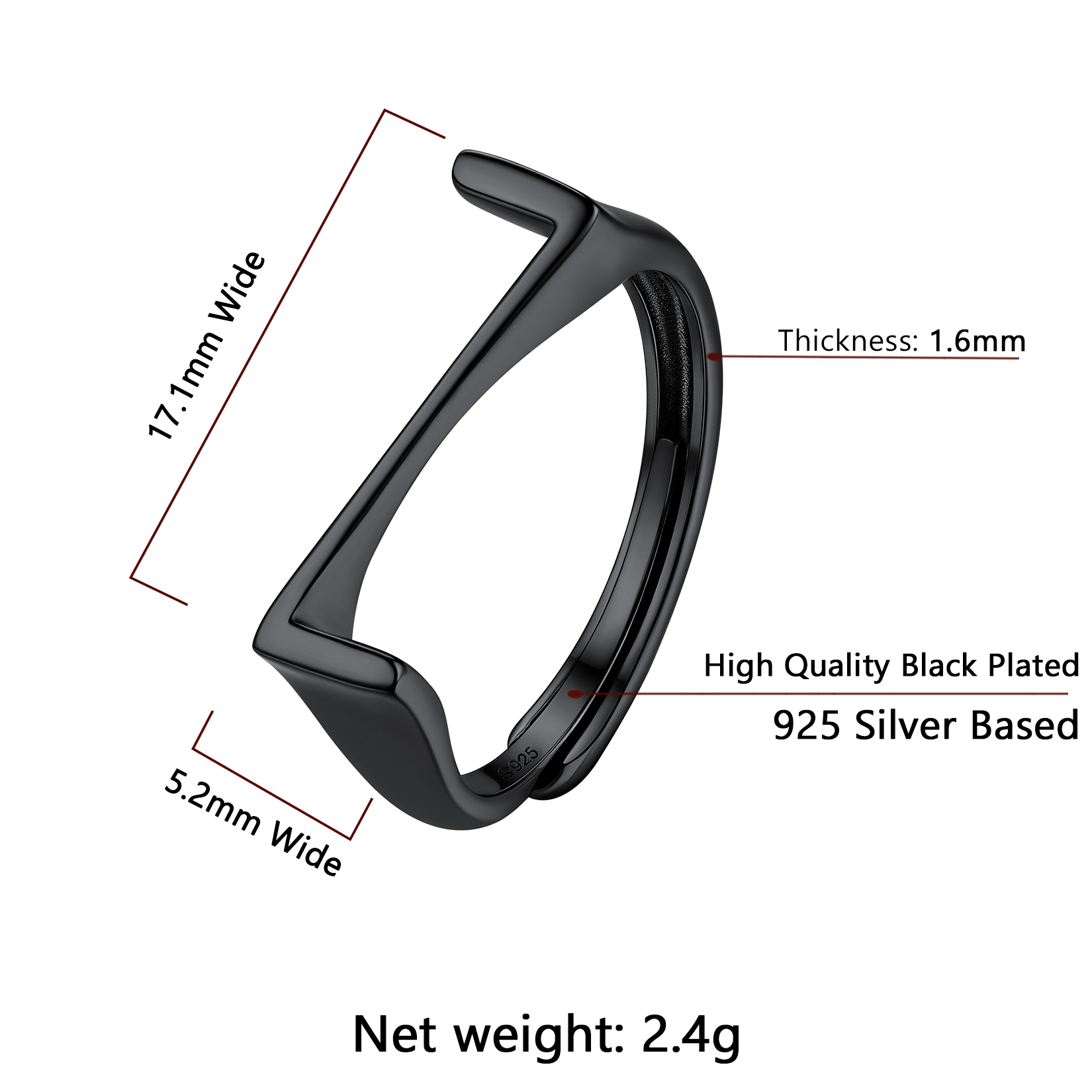 Sterling Silver ChicSilver Black Adjustable Capital Initial Letter Rings Details: Dimensions, Hypoallergenic, Adjustable size for 6~10