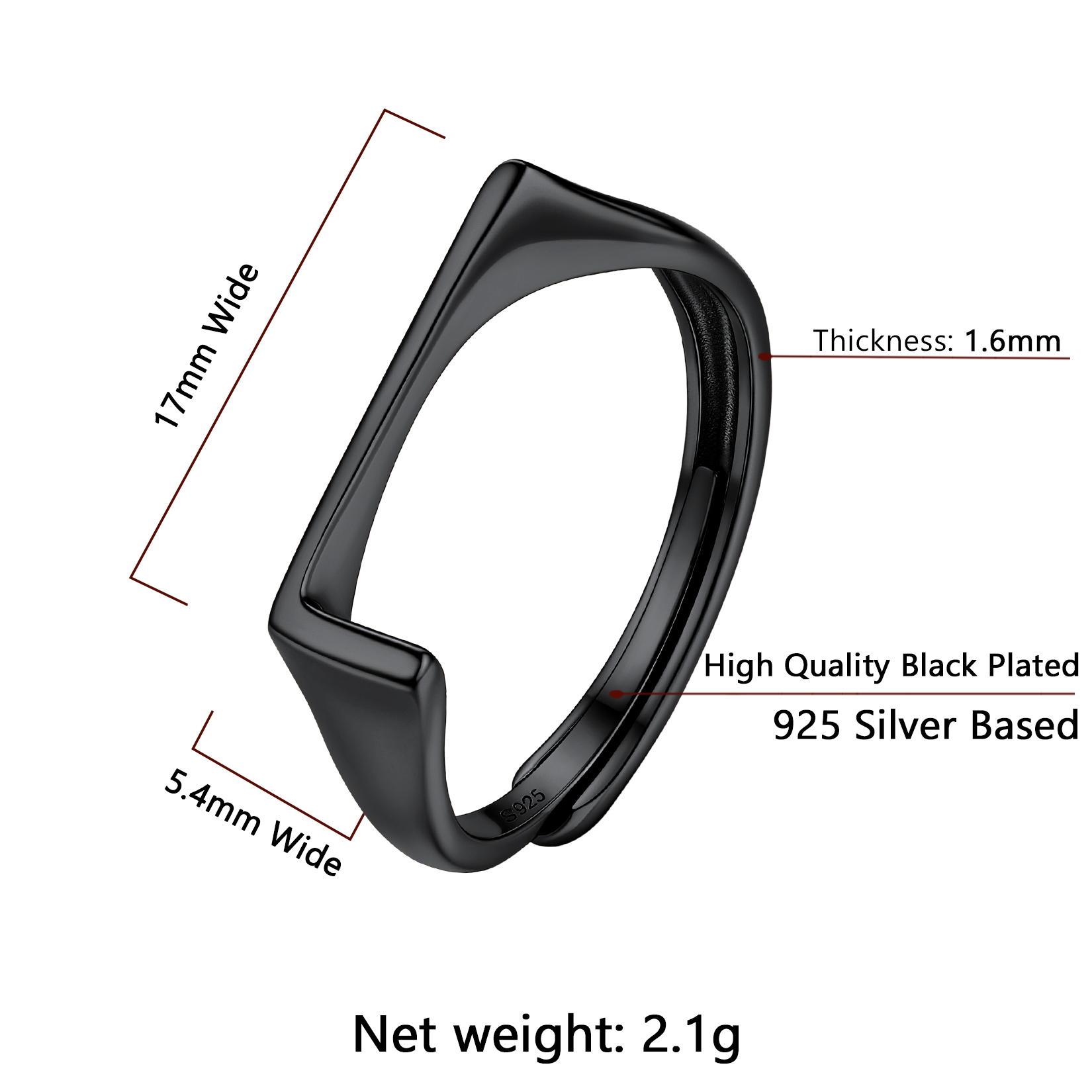 Sterling Silver ChicSilver Black Adjustable Capital Initial Letter Rings Details: Dimensions, Hypoallergenic, Adjustable size for 6~10