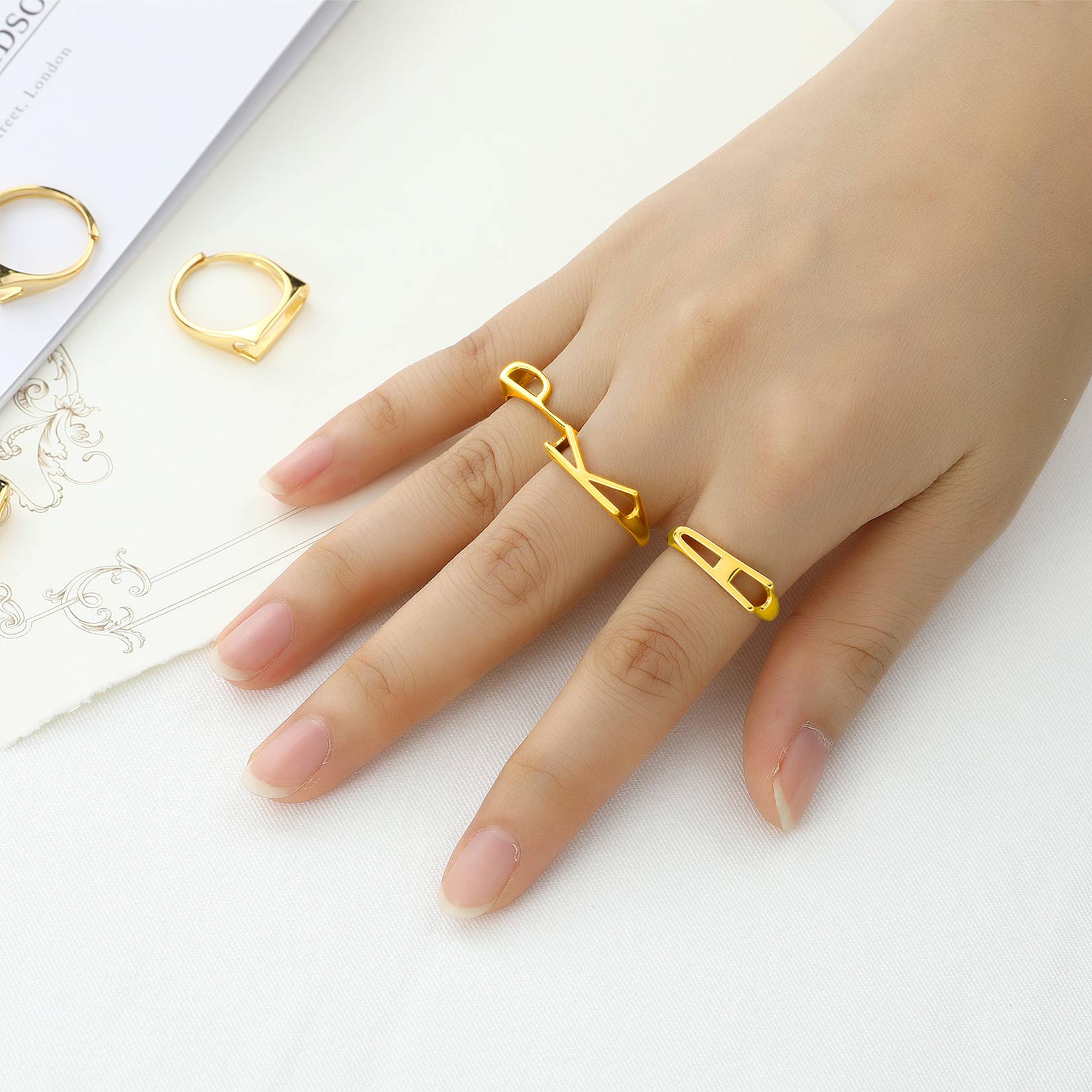 Gold Adjustable Capital ChicSilver Initial Letter Rings for Women, Ladies, Men, Mother, Father, Friends, Couples, girlfriend, boyfriend, teenager