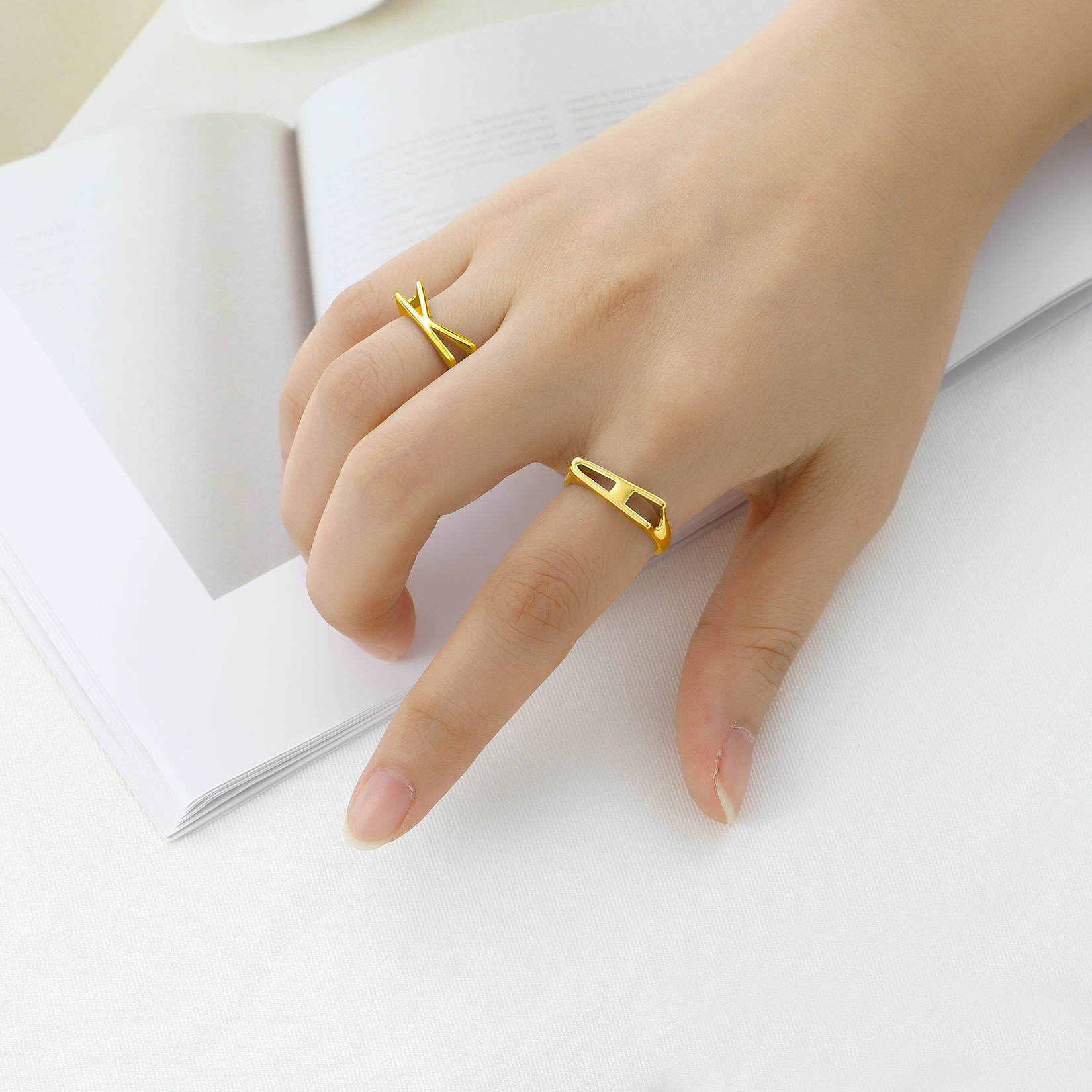 Gold Adjustable Capital ChicSilver Initial Letter Rings for Women, Ladies, Men, Mother, Father, Friends, Couples, girlfriend, boyfriend, teenager