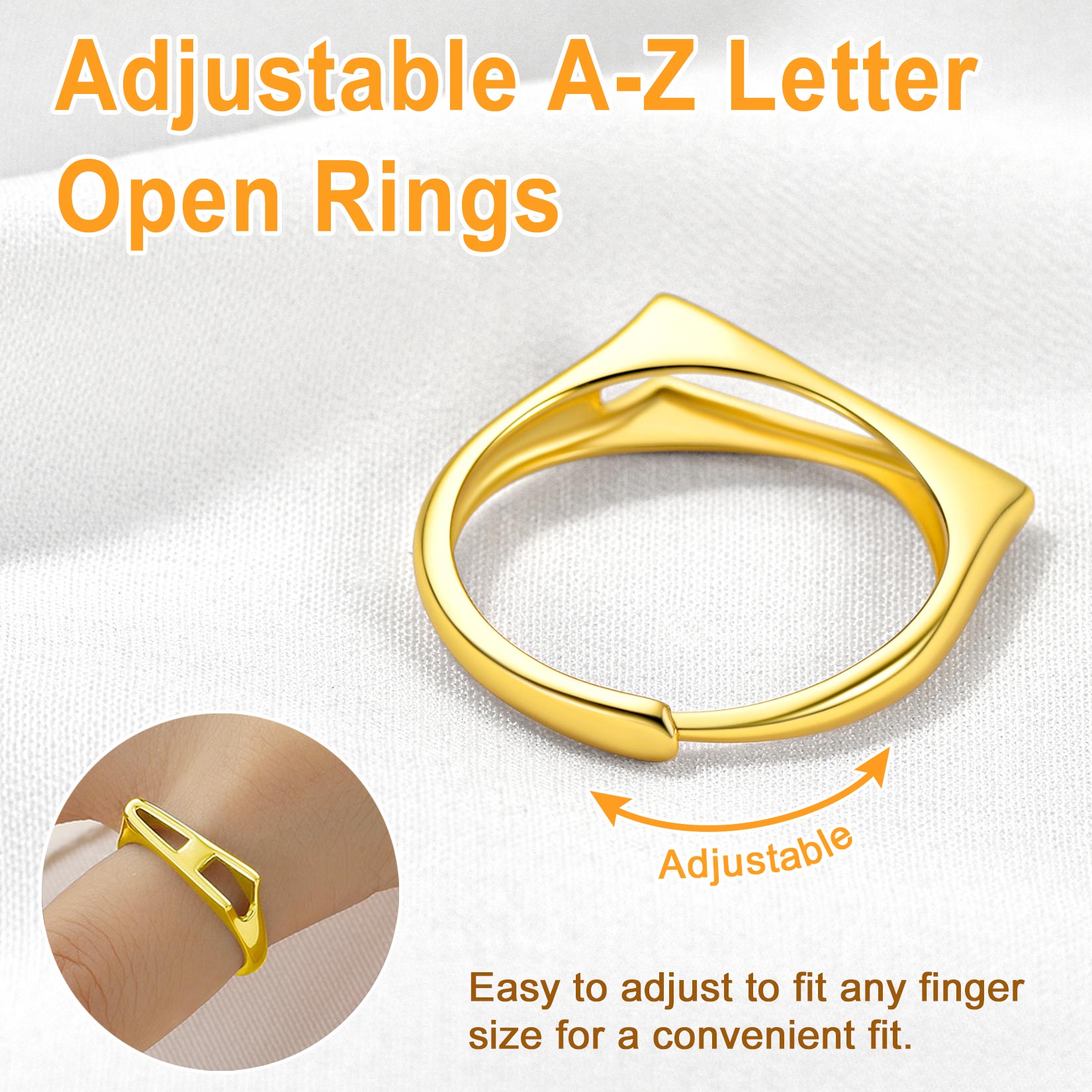 Sterling Silver  ChicSilver Gold Adjustable Capital Initial Letter Rings 
