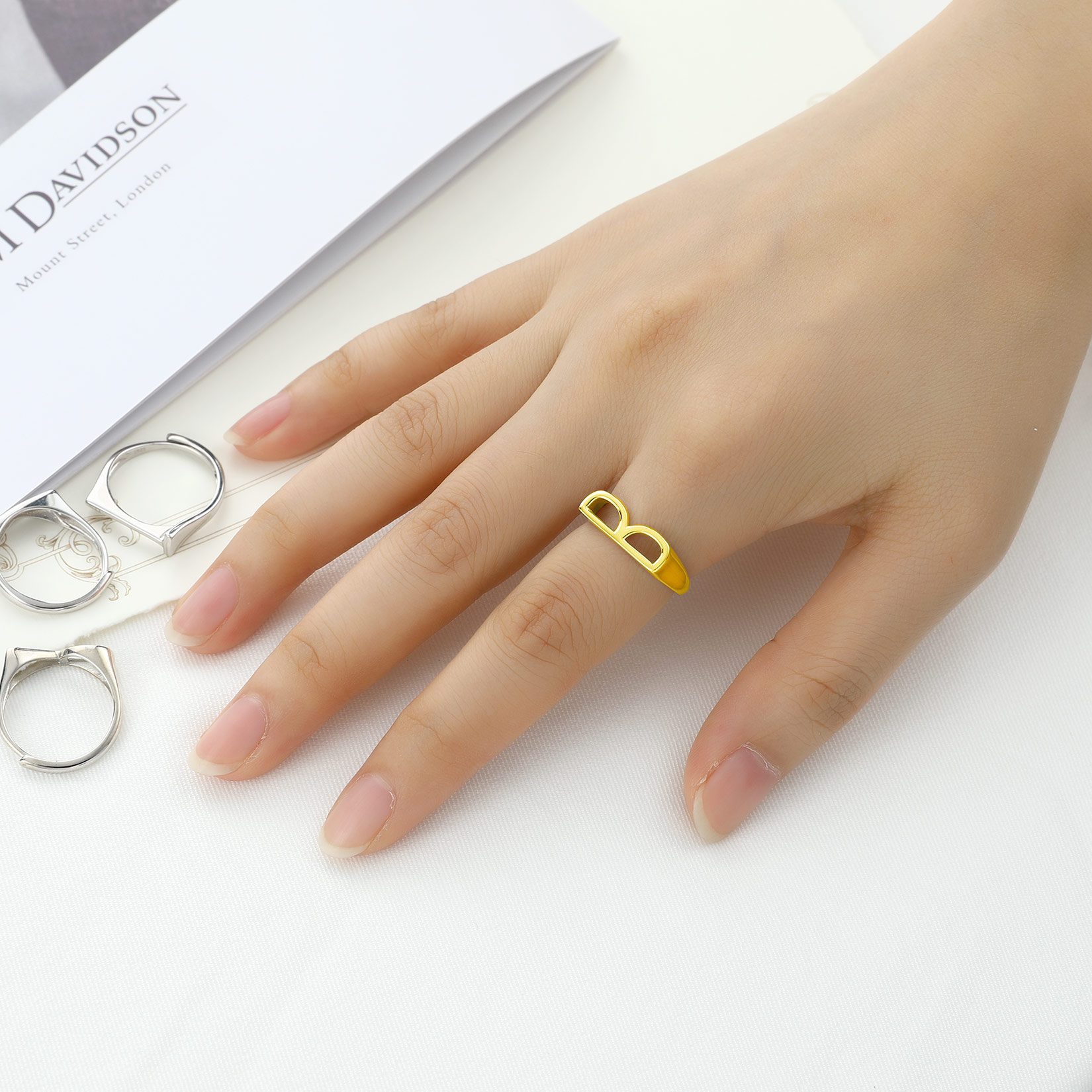 Gold Adjustable Capital ChicSilver Initial Letter Rings for Women, Ladies, Men, Mother, Father, Friends, Couples, girlfriend, boyfriend, teenager