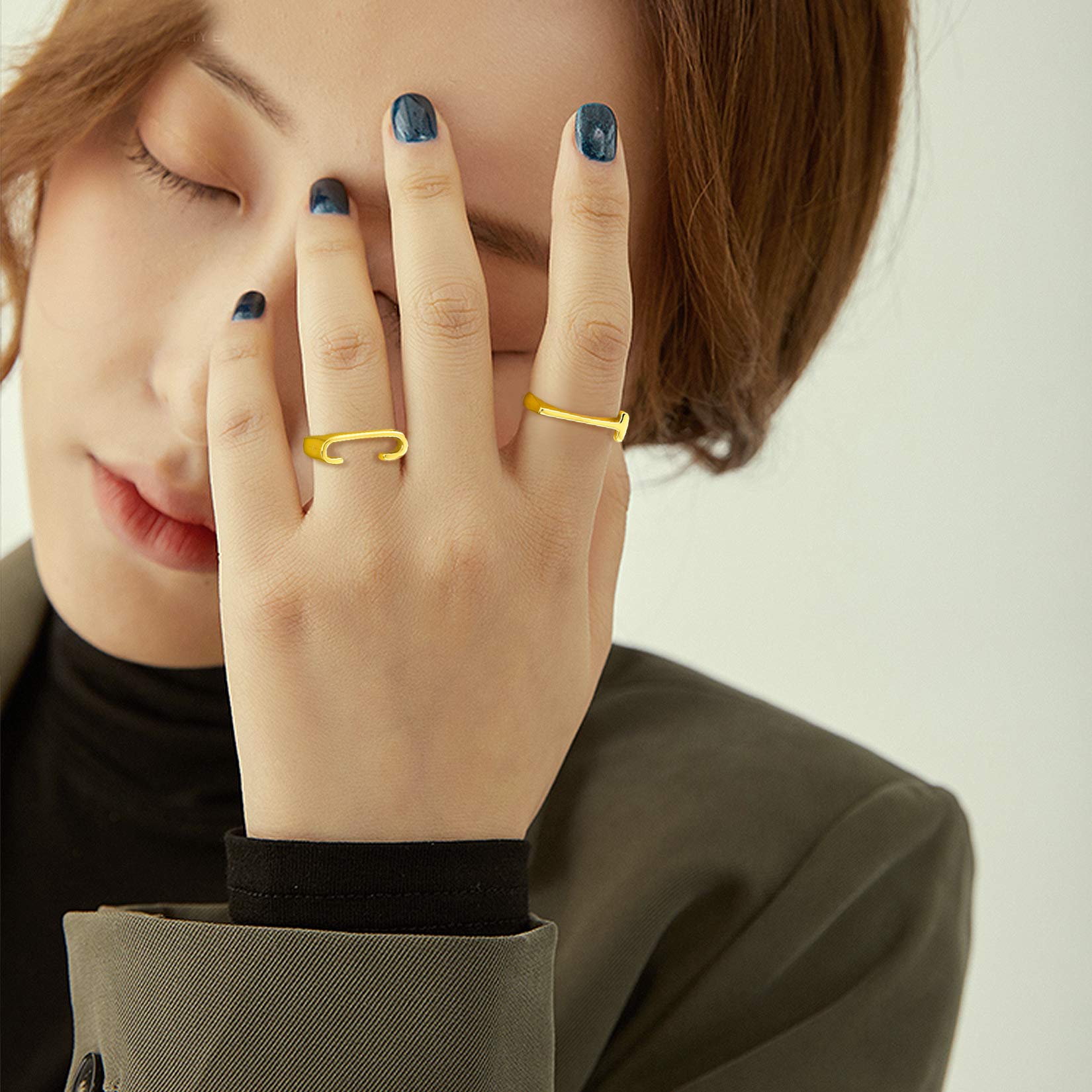 Gold Adjustable Capital ChicSilver Initial Letter Rings for Women, Ladies, Men, Mother, Father, Friends, Couples, girlfriend, boyfriend, teenager