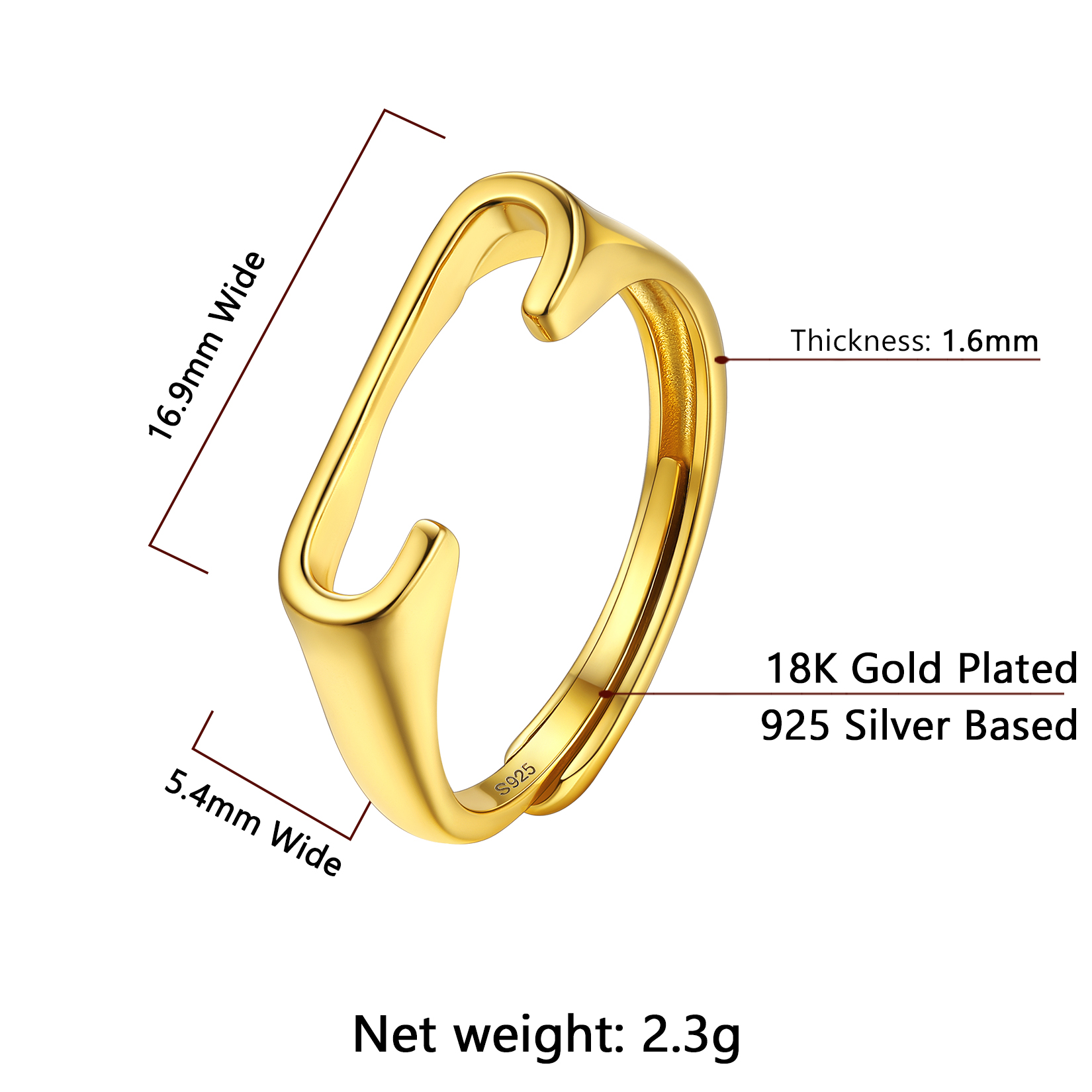 Gold Adjustable Capital Initial Letter Rings Details: Dimensions, Hypoallergenic, Adjustable size for 6~10