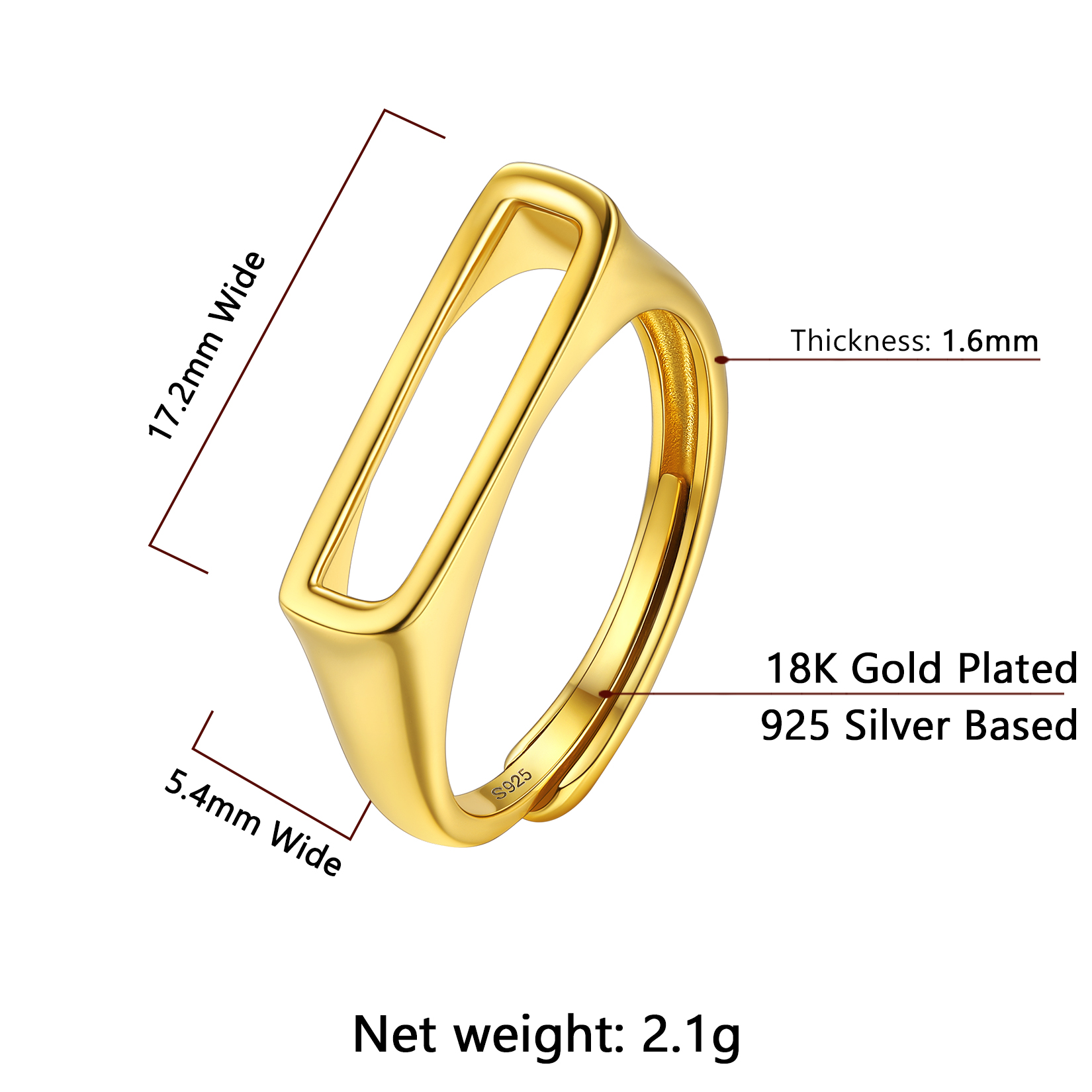 Gold Adjustable Capital Initial Letter Rings Details: Dimensions, Hypoallergenic, Adjustable size for 6~10