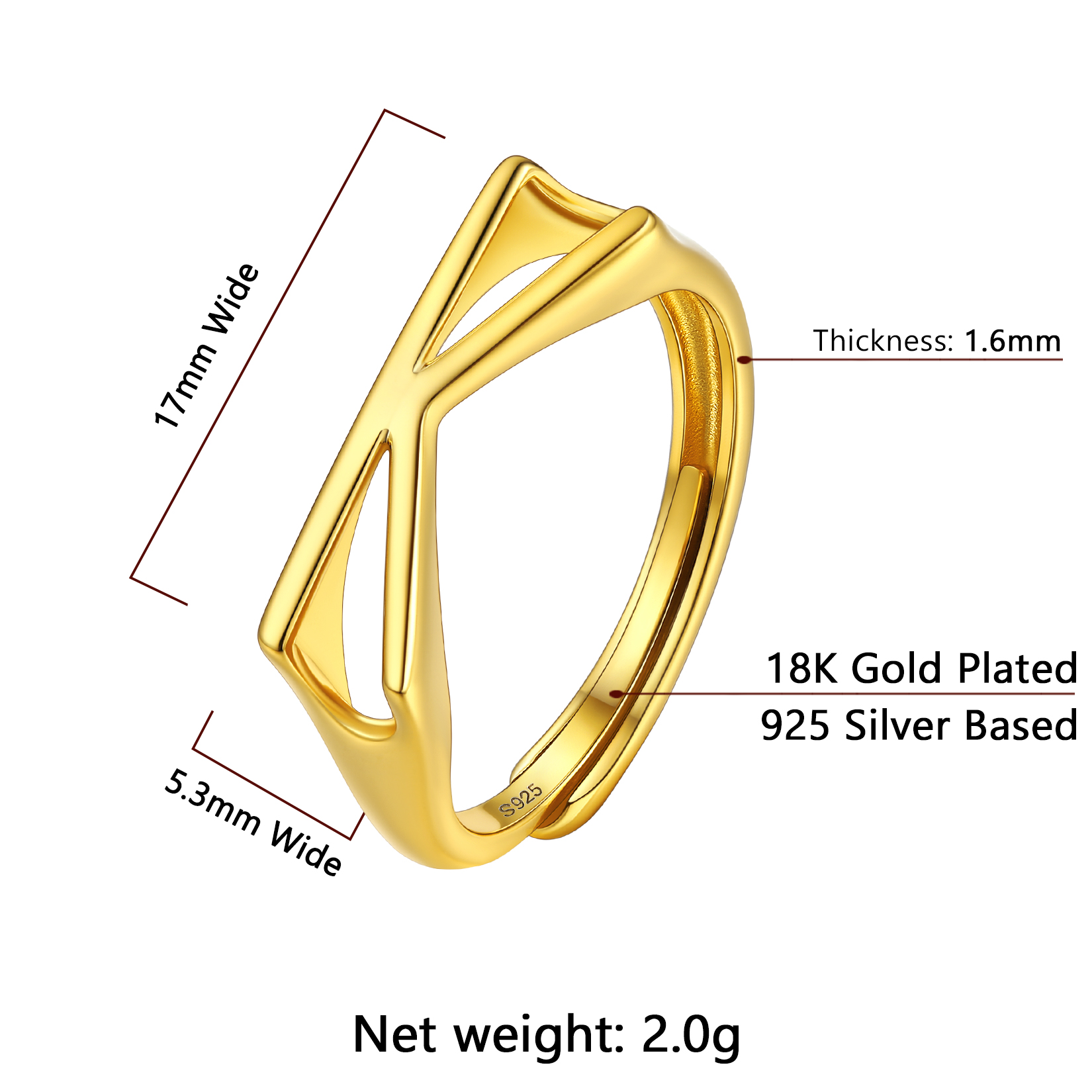 Gold Adjustable Capital Initial Letter Rings Details: Dimensions, Hypoallergenic, Adjustable size for 6~10