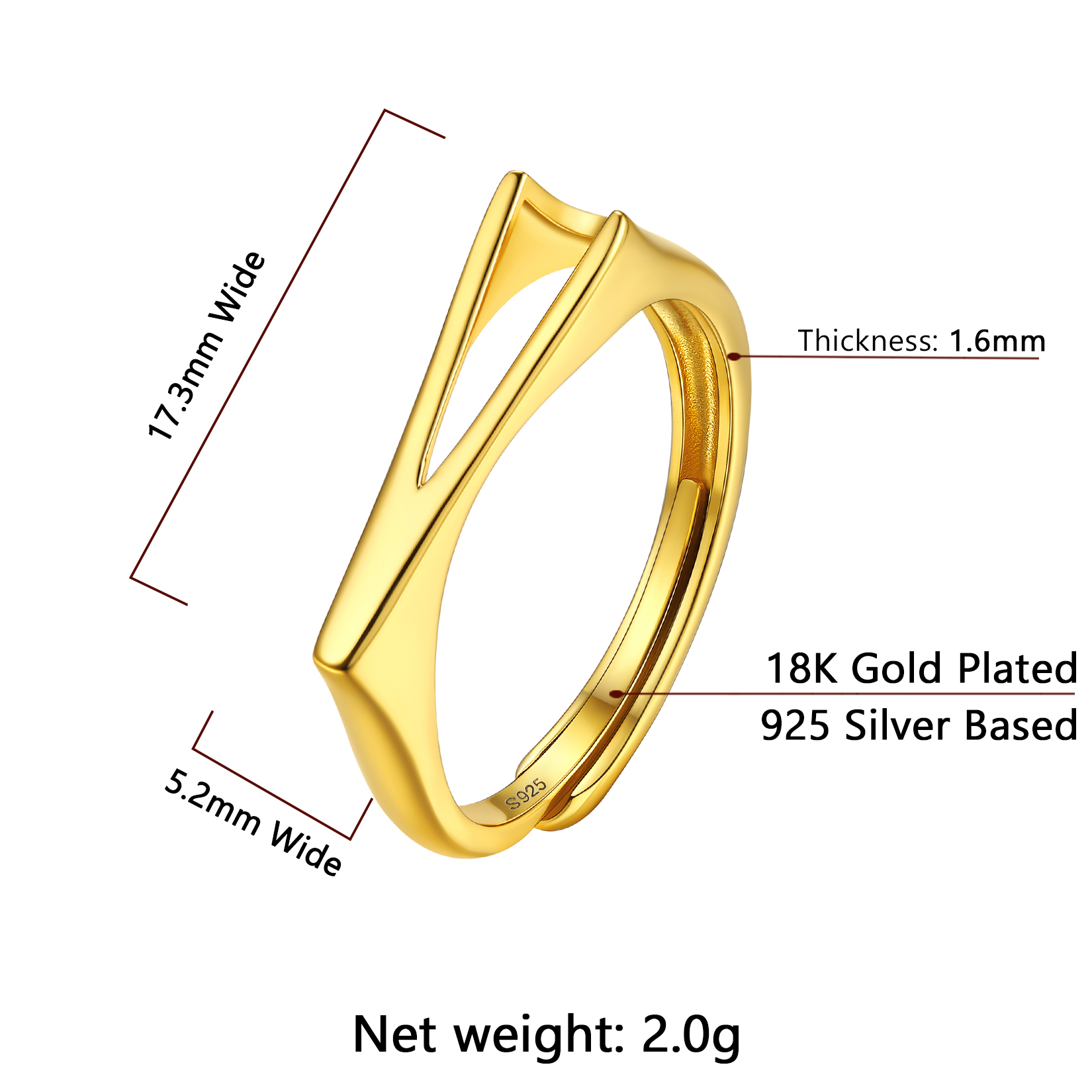 Gold Adjustable Capital Initial Letter Rings Details: Dimensions, Hypoallergenic, Adjustable size for 6~10