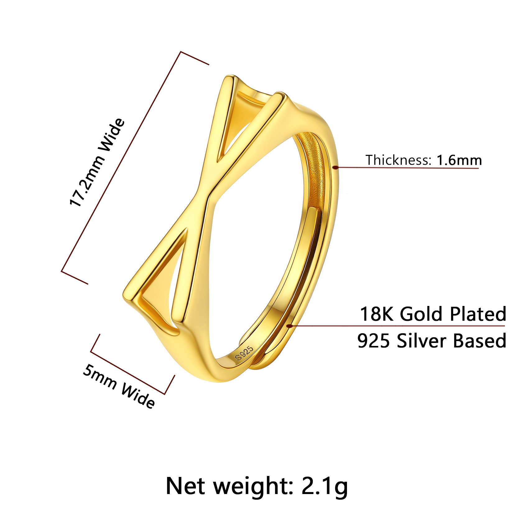 Gold Adjustable Capital Initial Letter Rings Details: Dimensions, Hypoallergenic, Adjustable size for 6~10