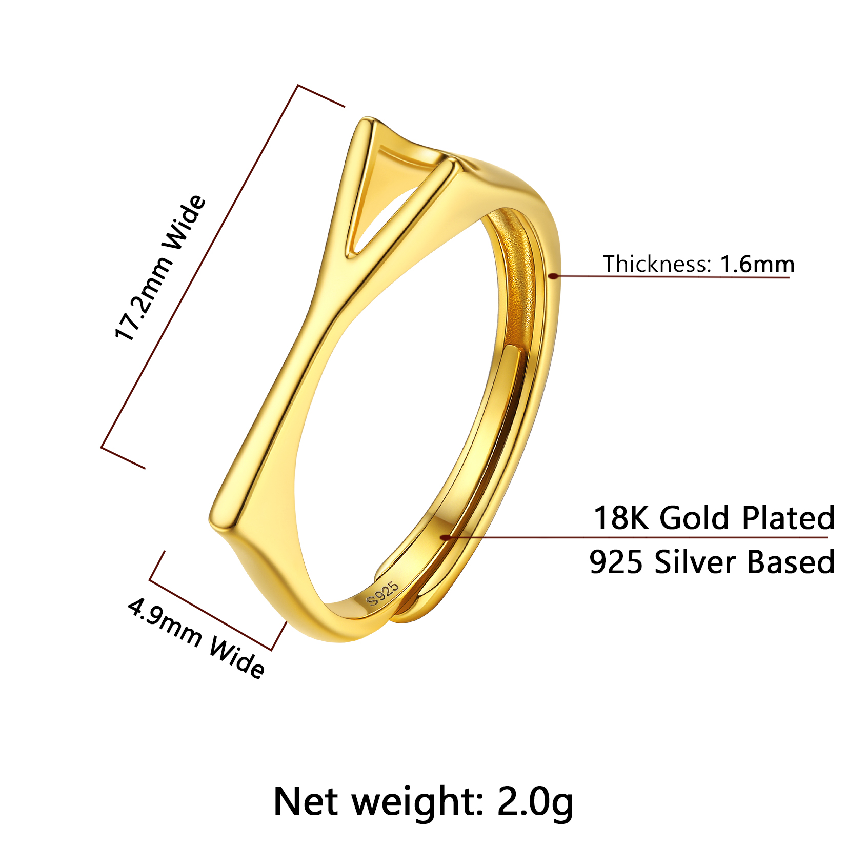 Gold Adjustable Capital Initial Letter Rings Details: Dimensions, Hypoallergenic, Adjustable size for 6~10