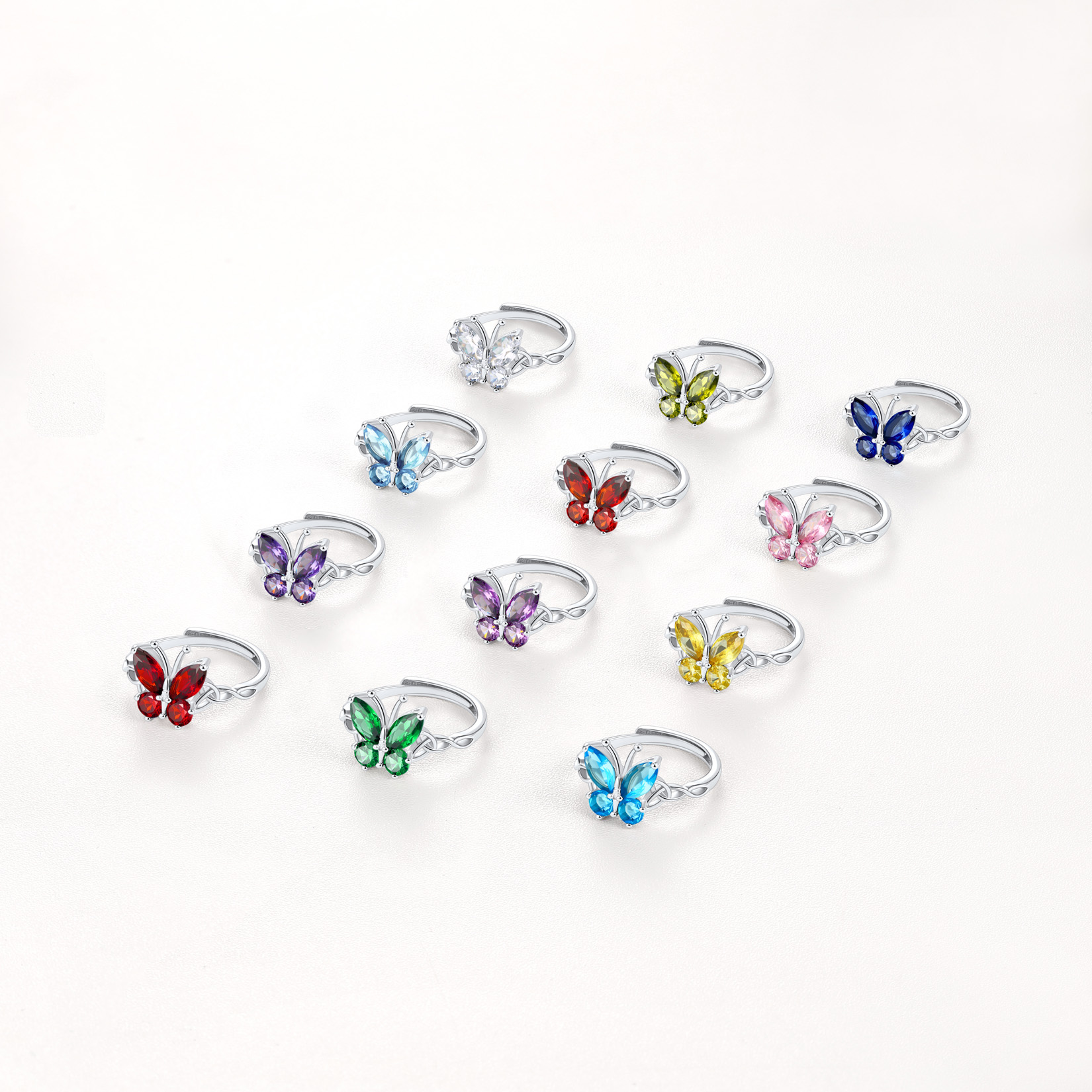 Adjustable Celtic knot Cubic Zirconia Birthstone Butterfly Ring in Different Month Colors