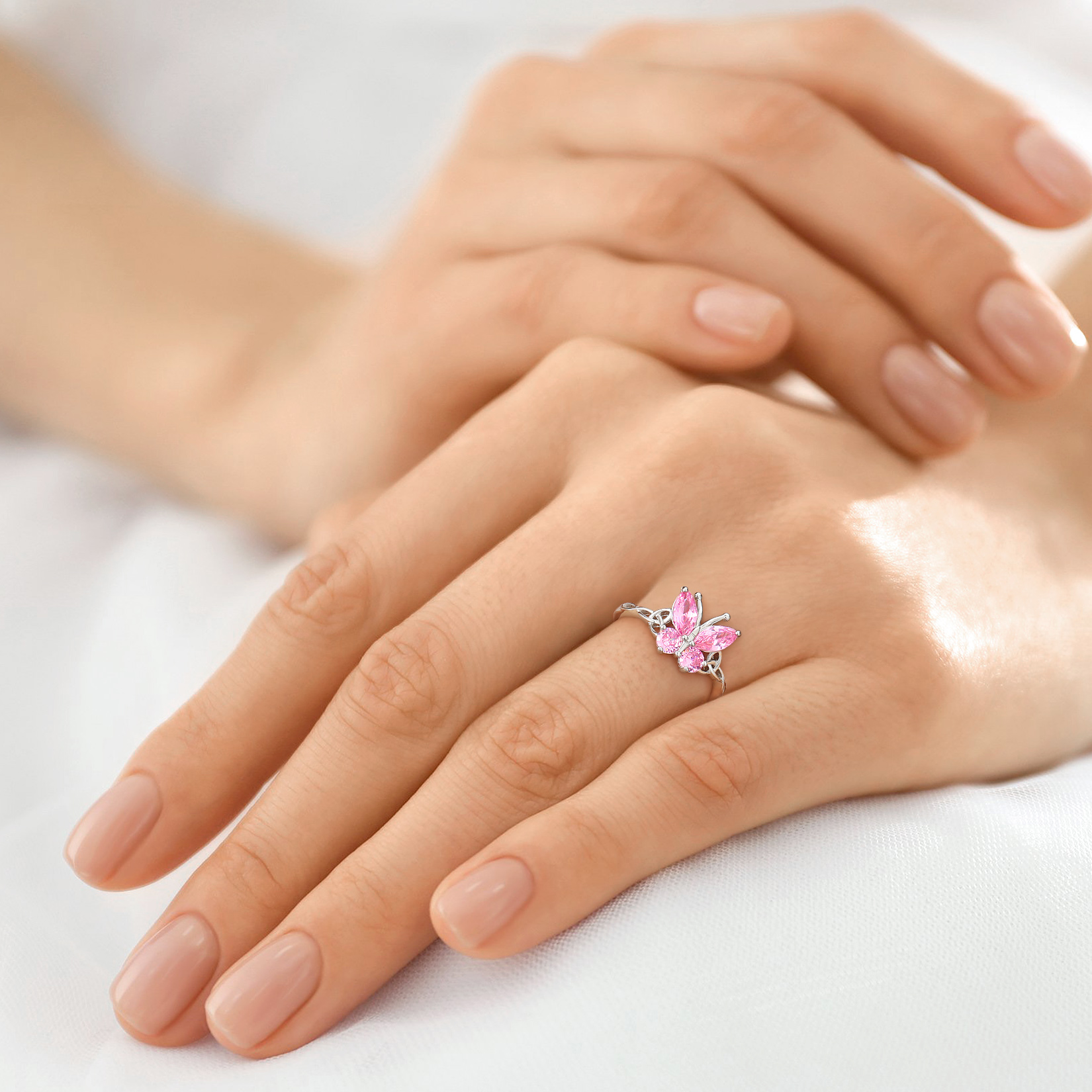 Adjustable Celtic knot Cubic Zirconia Birthstone Butterfly Ring for Women, Ladies, Couples, girlfriend, wife