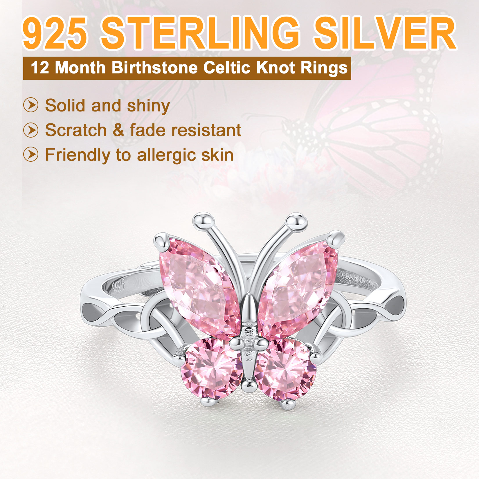 Sterling Silver ChicSilver Adjustable Celtic knot Cubic Zirconia Birthstone Butterfly Ring