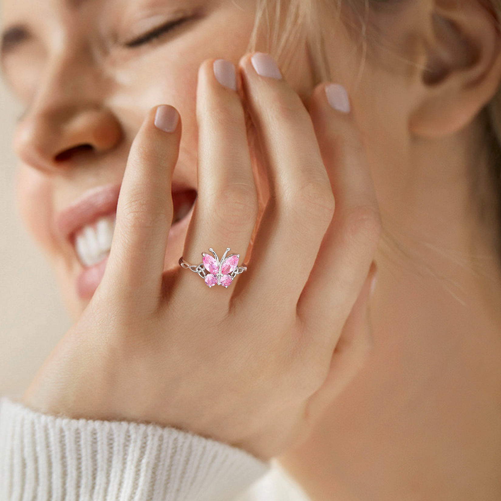 Adjustable Celtic knot Cubic Zirconia Birthstone Butterfly Ring for Women, Ladies, Couples, girlfriend, wife