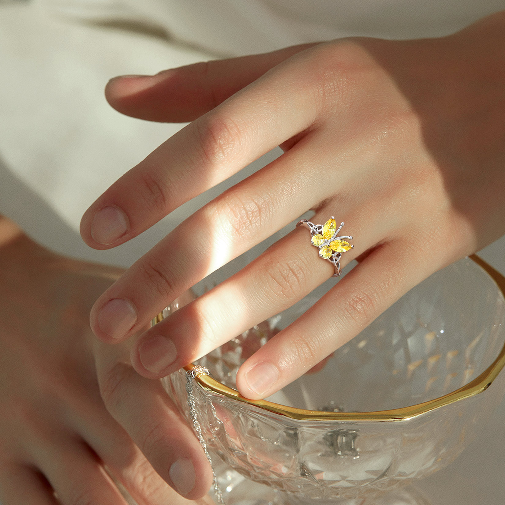 Adjustable Celtic knot Cubic Zirconia Birthstone Butterfly Ring for Women, Ladies, Couples, girlfriend, wife