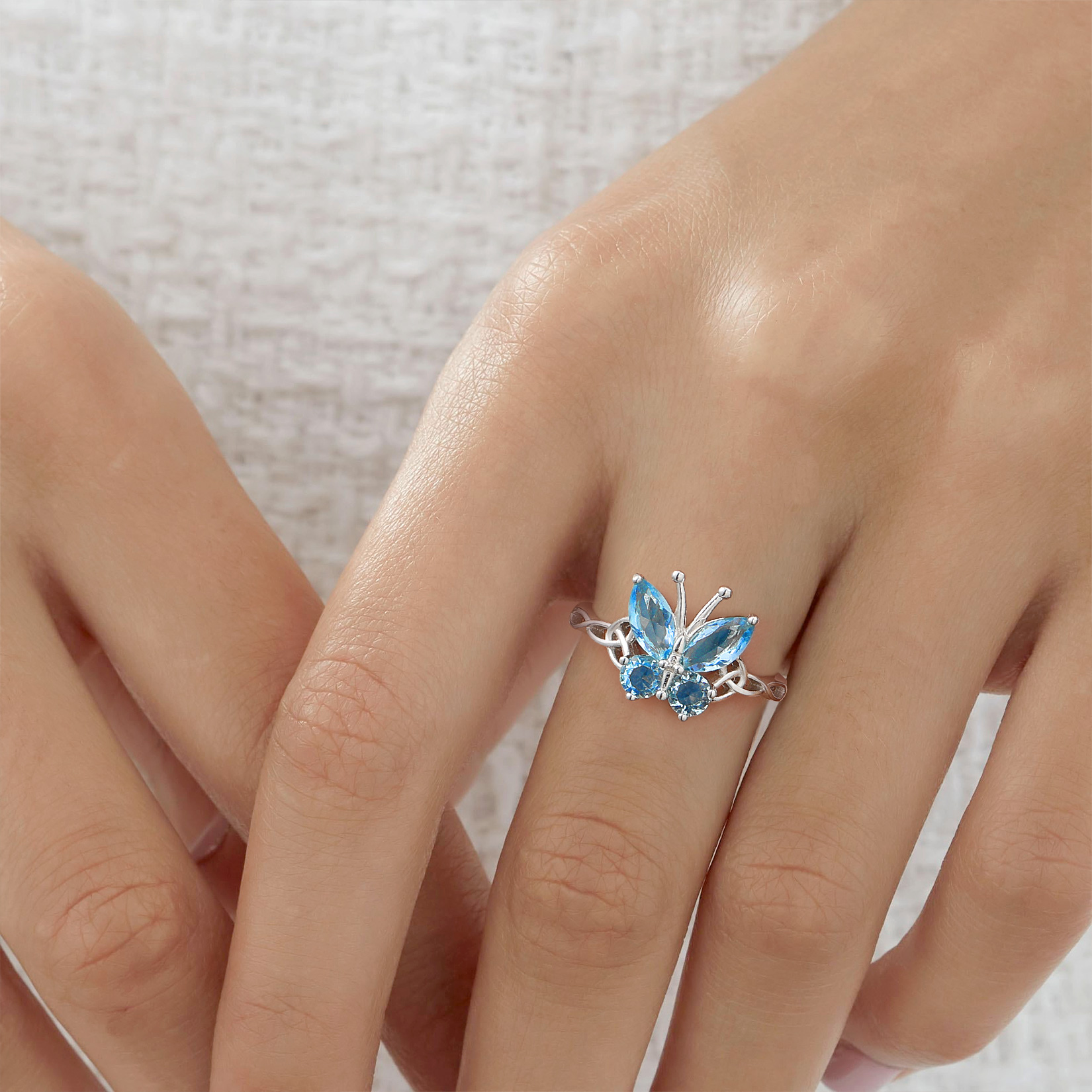 Adjustable Celtic knot Cubic Zirconia Birthstone Butterfly Ring for Women, Ladies, Couples, girlfriend, wife