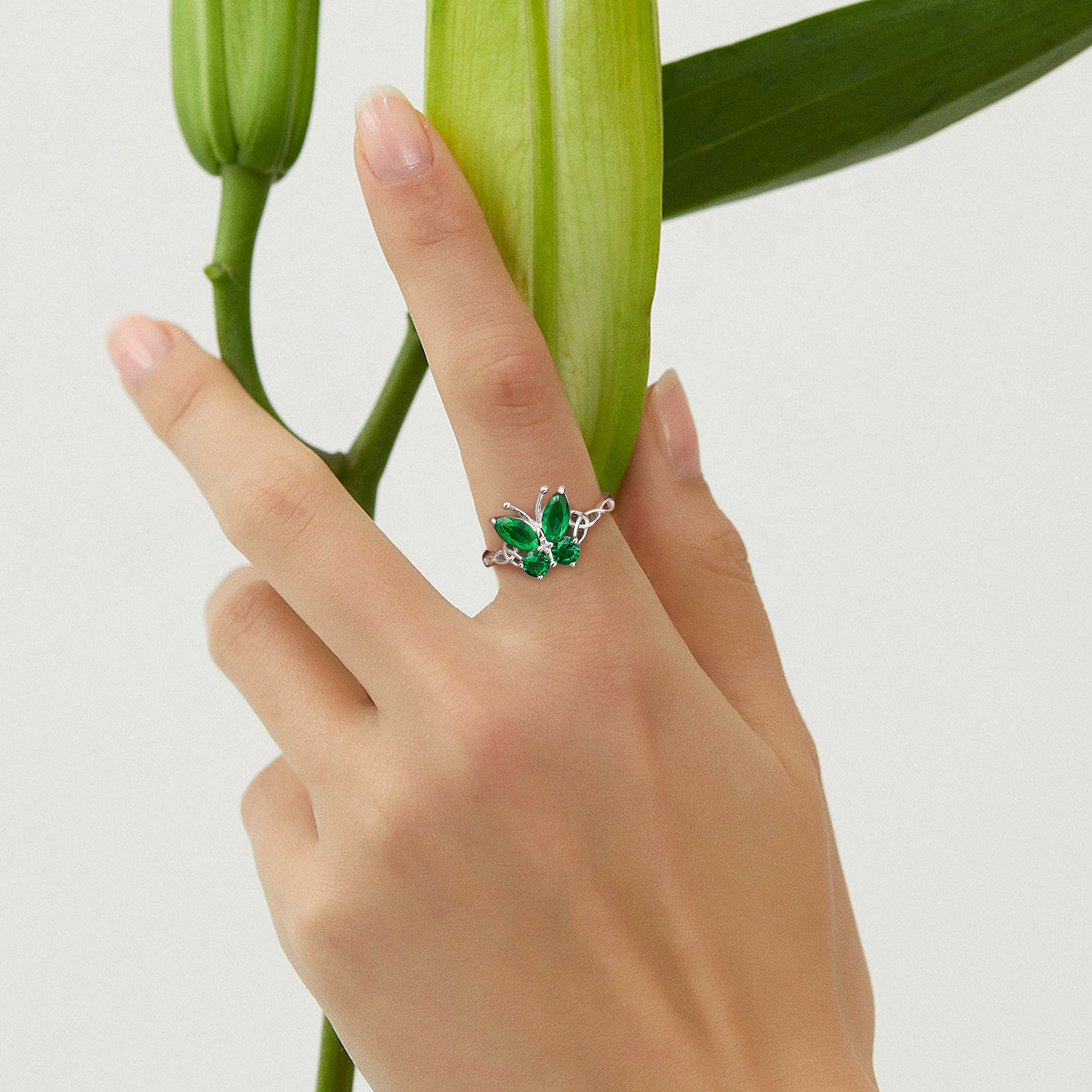 Adjustable Celtic knot Cubic Zirconia Birthstone Butterfly Ring for Women, Ladies, Couples, girlfriend, wife