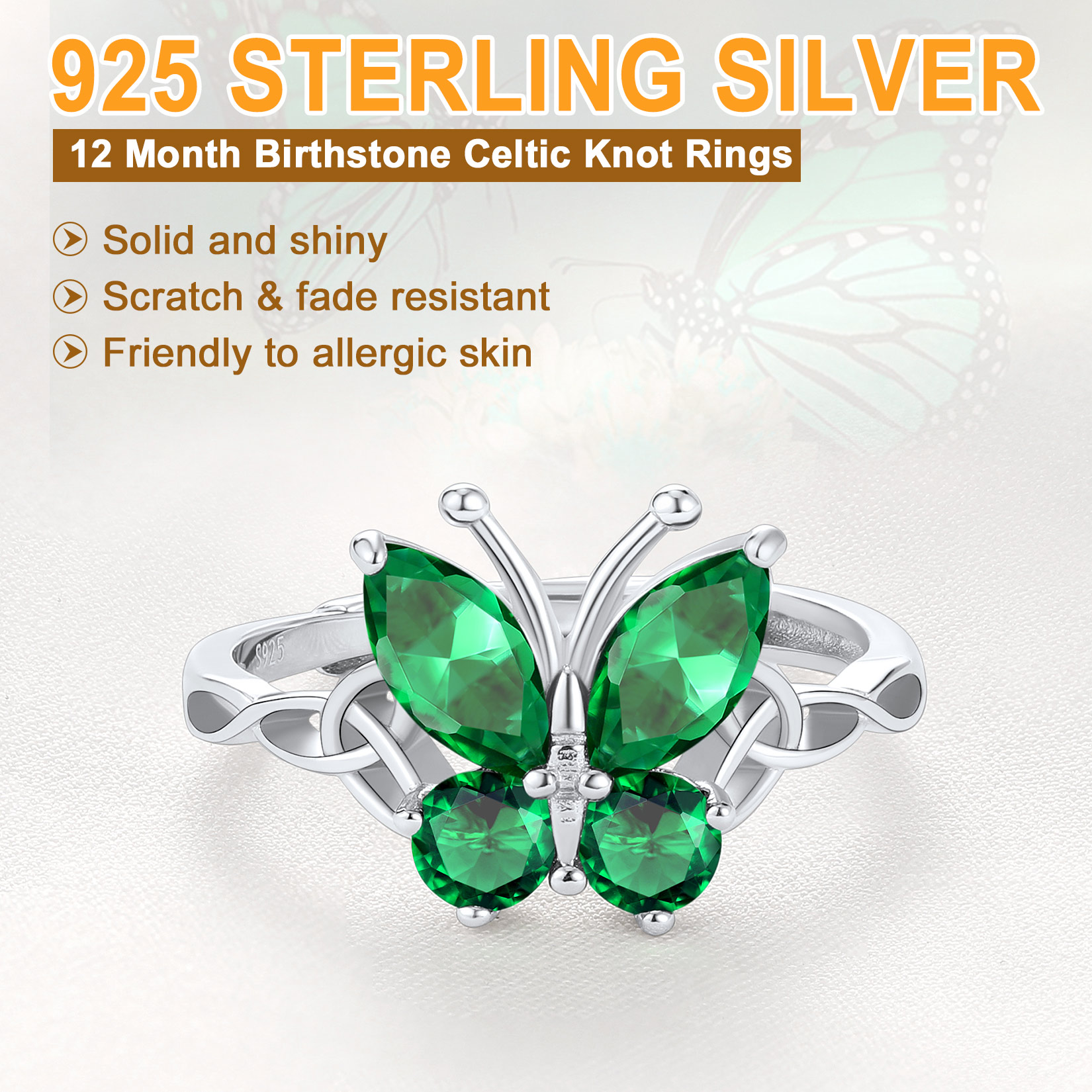 Sterling Silver ChicSilver Adjustable Celtic knot Cubic Zirconia Birthstone Butterfly Ring