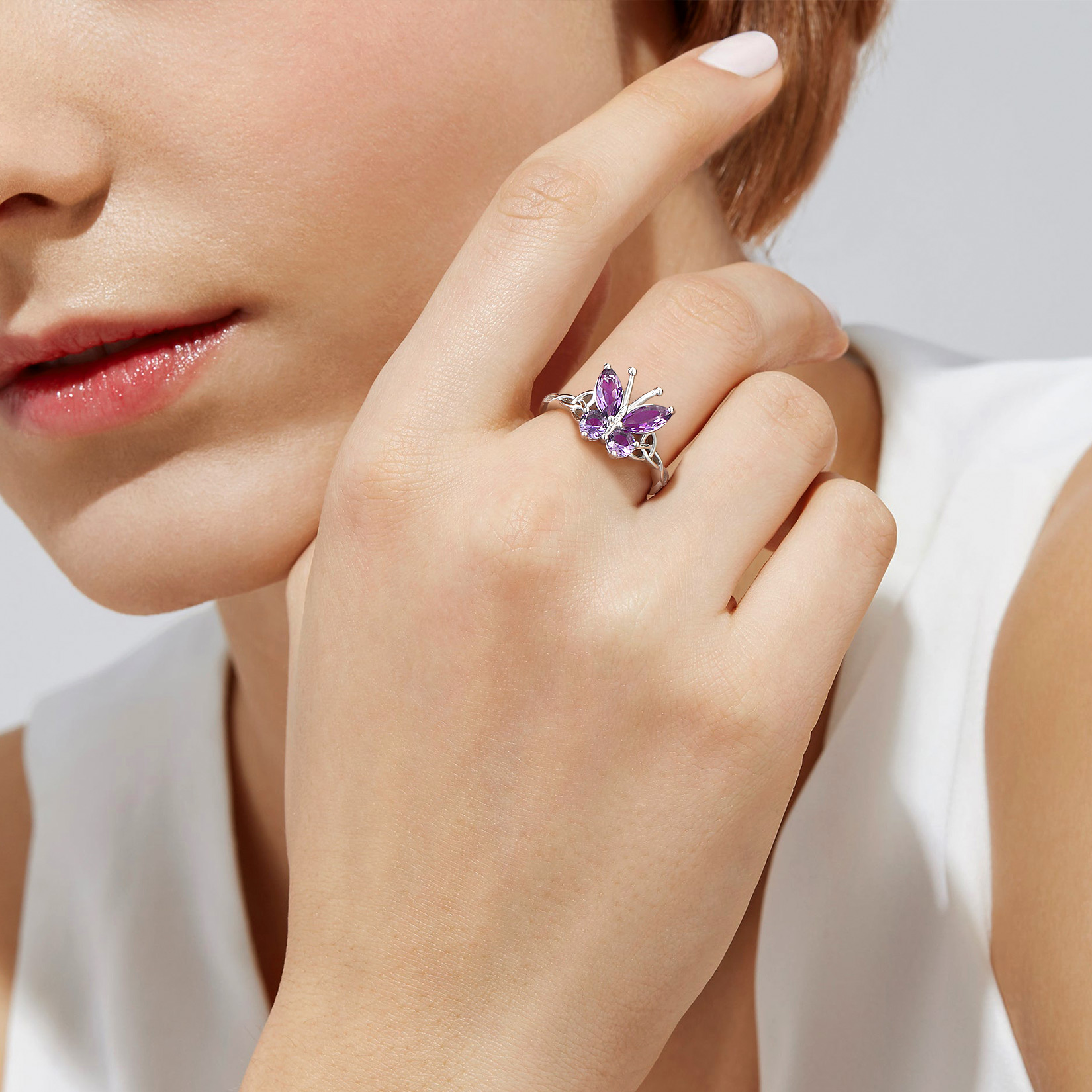 Adjustable Celtic knot Cubic Zirconia Birthstone Butterfly Ring for Women, Ladies, Couples, girlfriend, wife