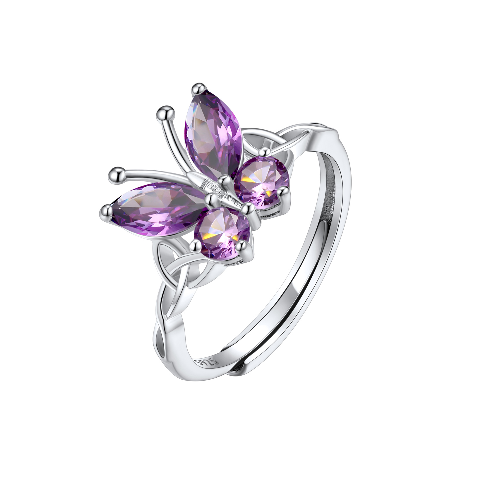 Adjustable Celtic knot Cubic Zirconia Birthstone Butterfly Ring