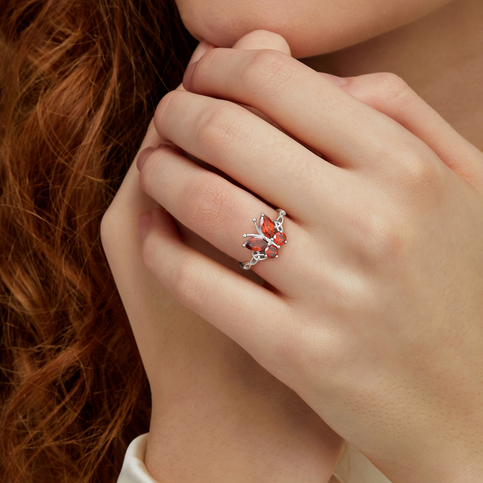 Adjustable Celtic knot Cubic Zirconia Birthstone Butterfly Ring for Women, Ladies, Couples, girlfriend, wife