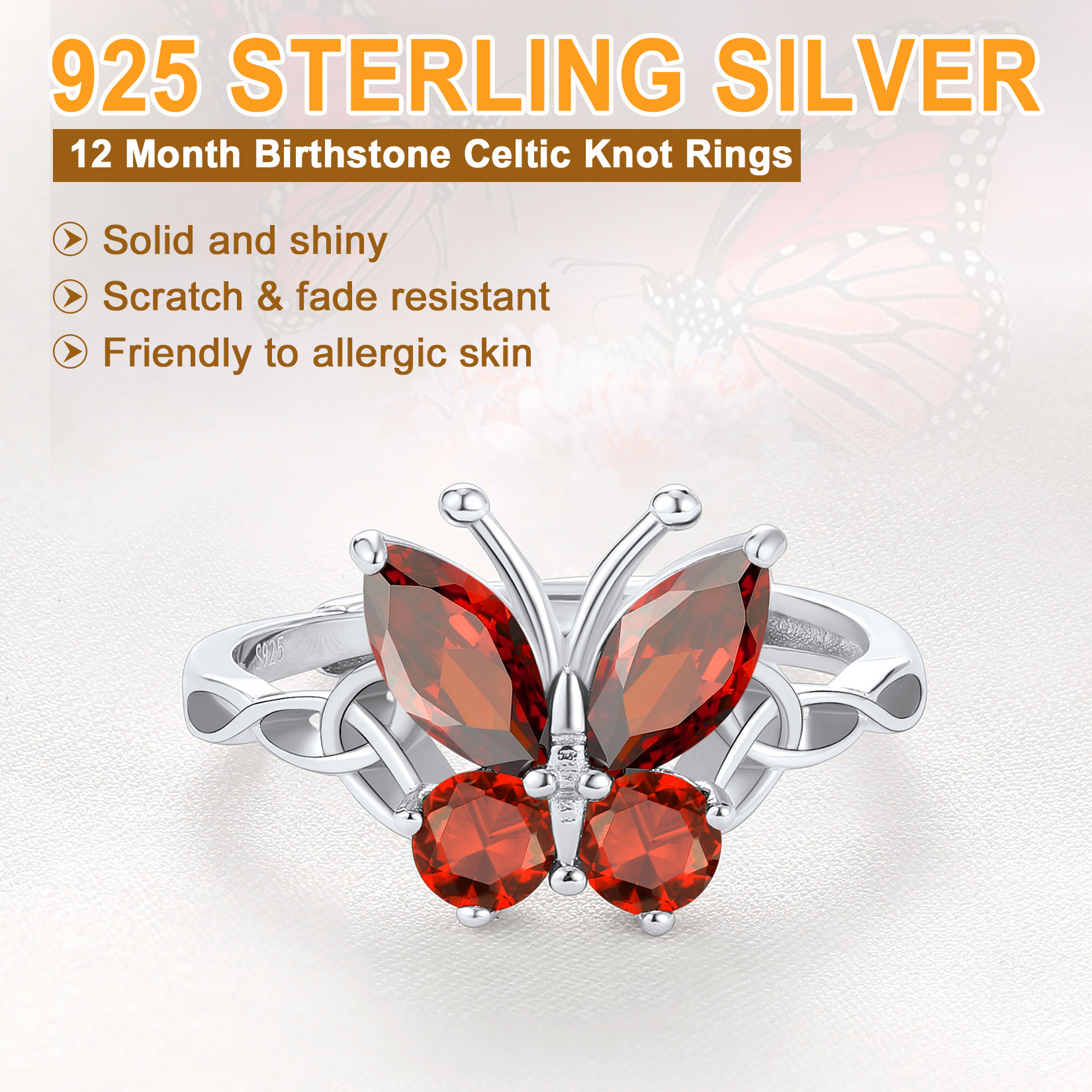 Sterling Silver ChicSilver Adjustable Celtic knot Cubic Zirconia Birthstone Butterfly Ring