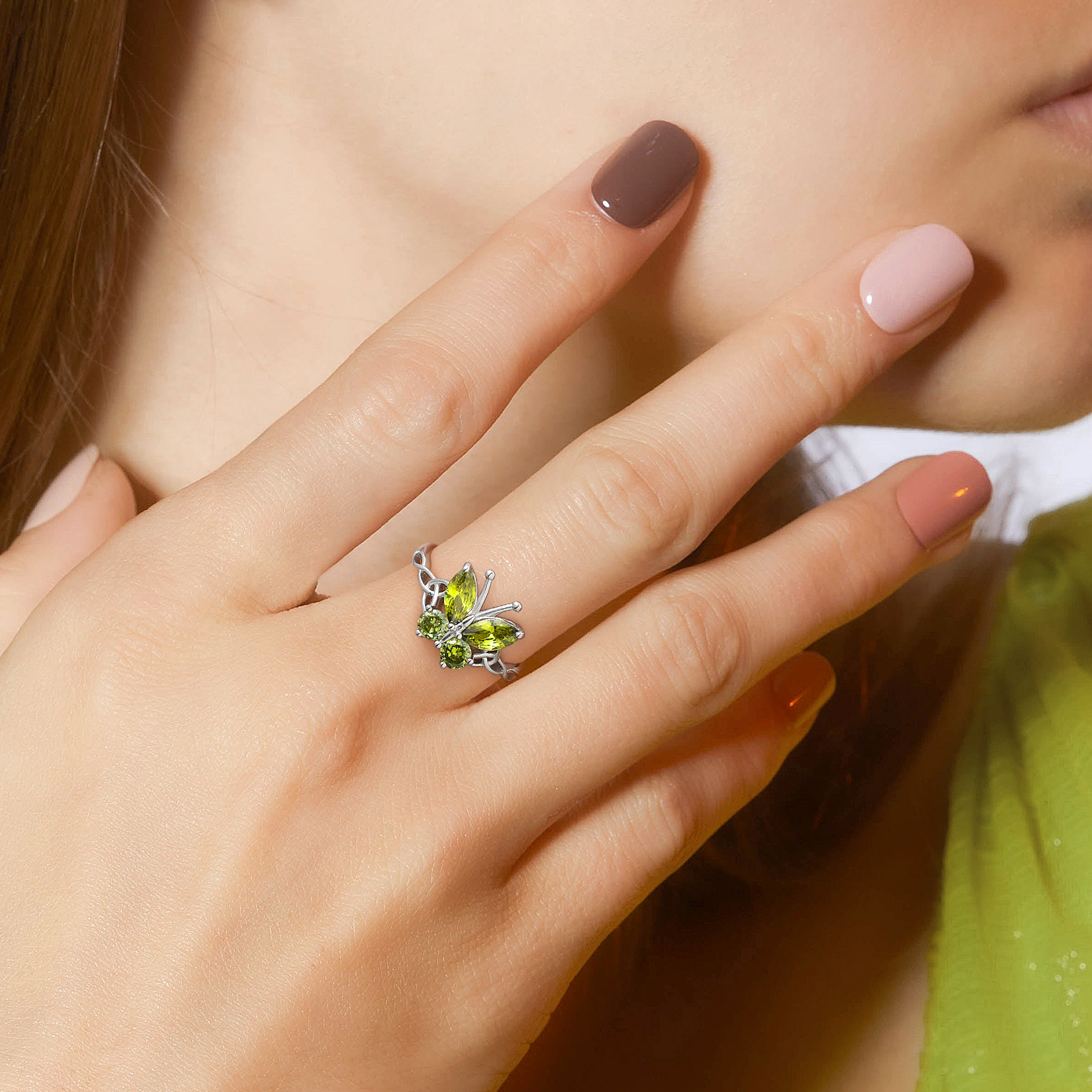 Adjustable Celtic knot Cubic Zirconia Birthstone Butterfly Ring for Women, Ladies, Couples, girlfriend, wife