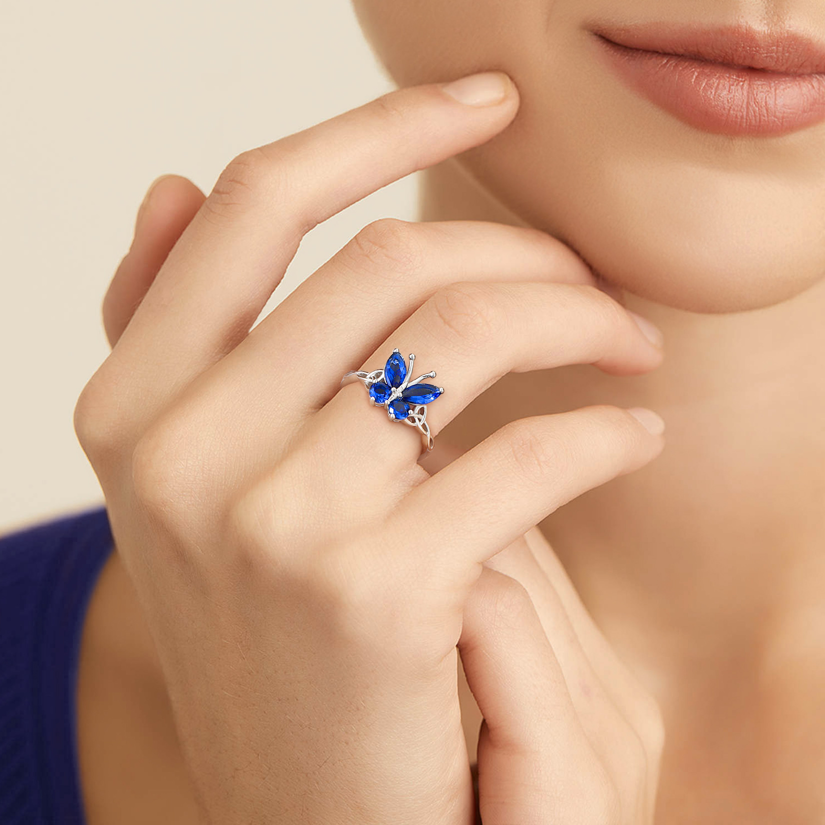 Adjustable Celtic knot Cubic Zirconia Birthstone Butterfly Ring for Women, Ladies, Couples, girlfriend, wife