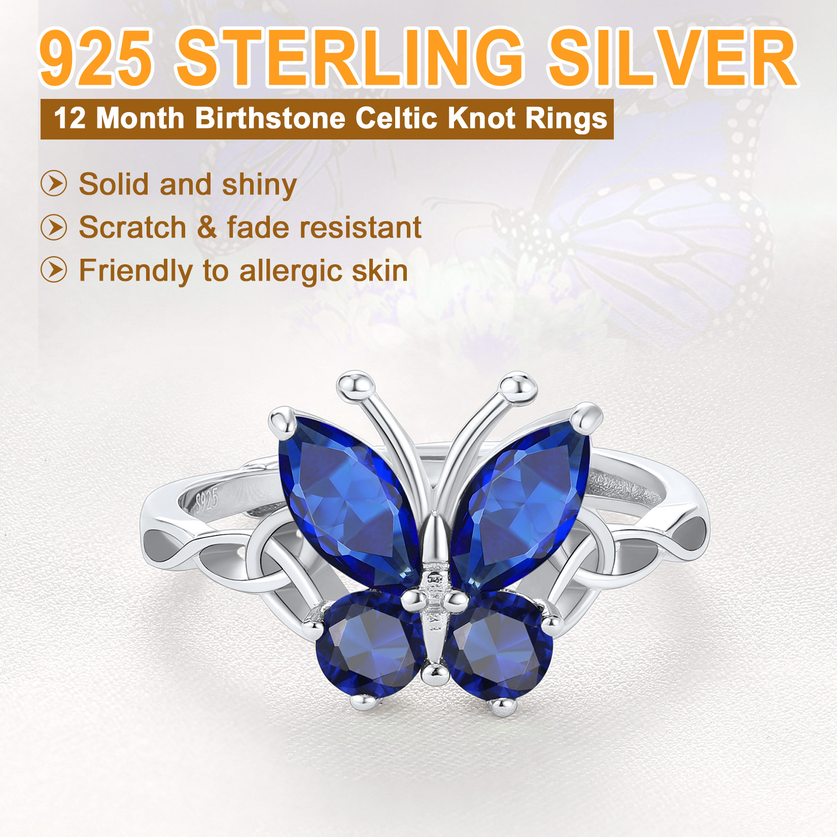 Sterling Silver ChicSilver Adjustable Celtic knot Cubic Zirconia Birthstone Butterfly Ring