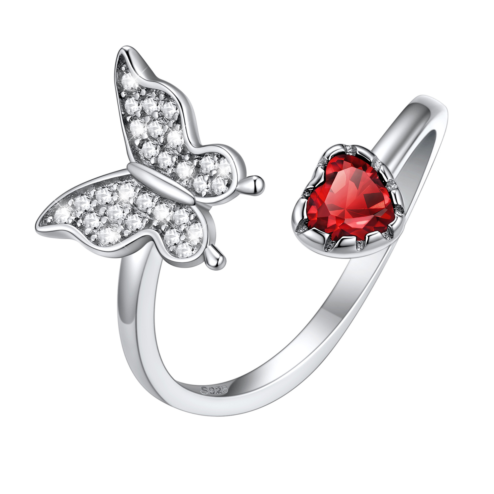Butterfly & Heart Birthstone Cubic Zirconia Adjustable Rings