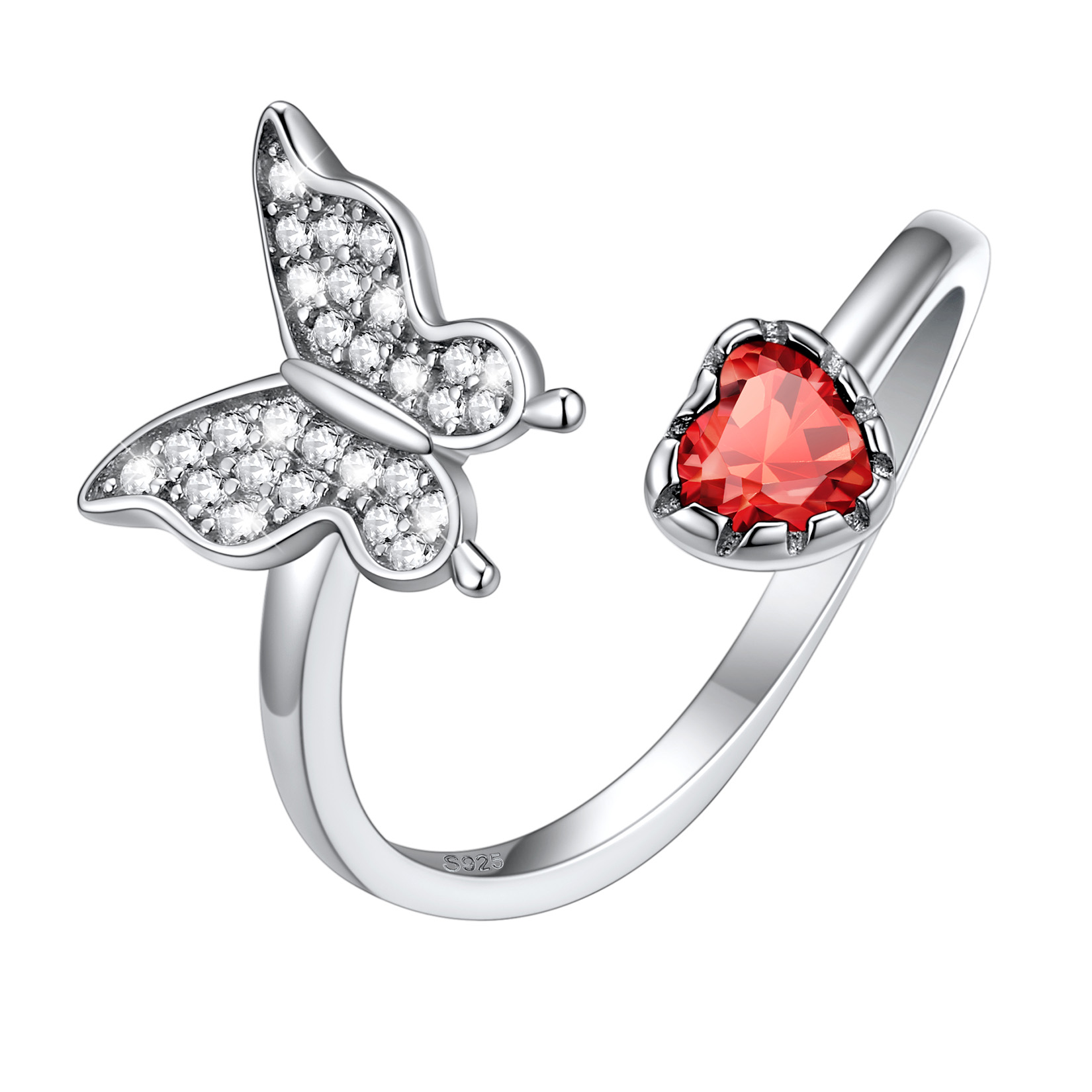 Butterfly & Heart Birthstone Cubic Zirconia Adjustable Rings