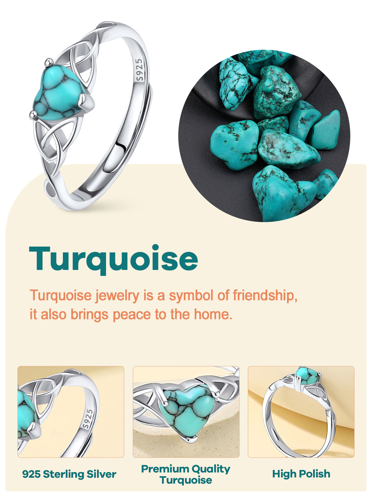 Sterling Silver Celtic Knot Turquoise Adjustable Ring For Her