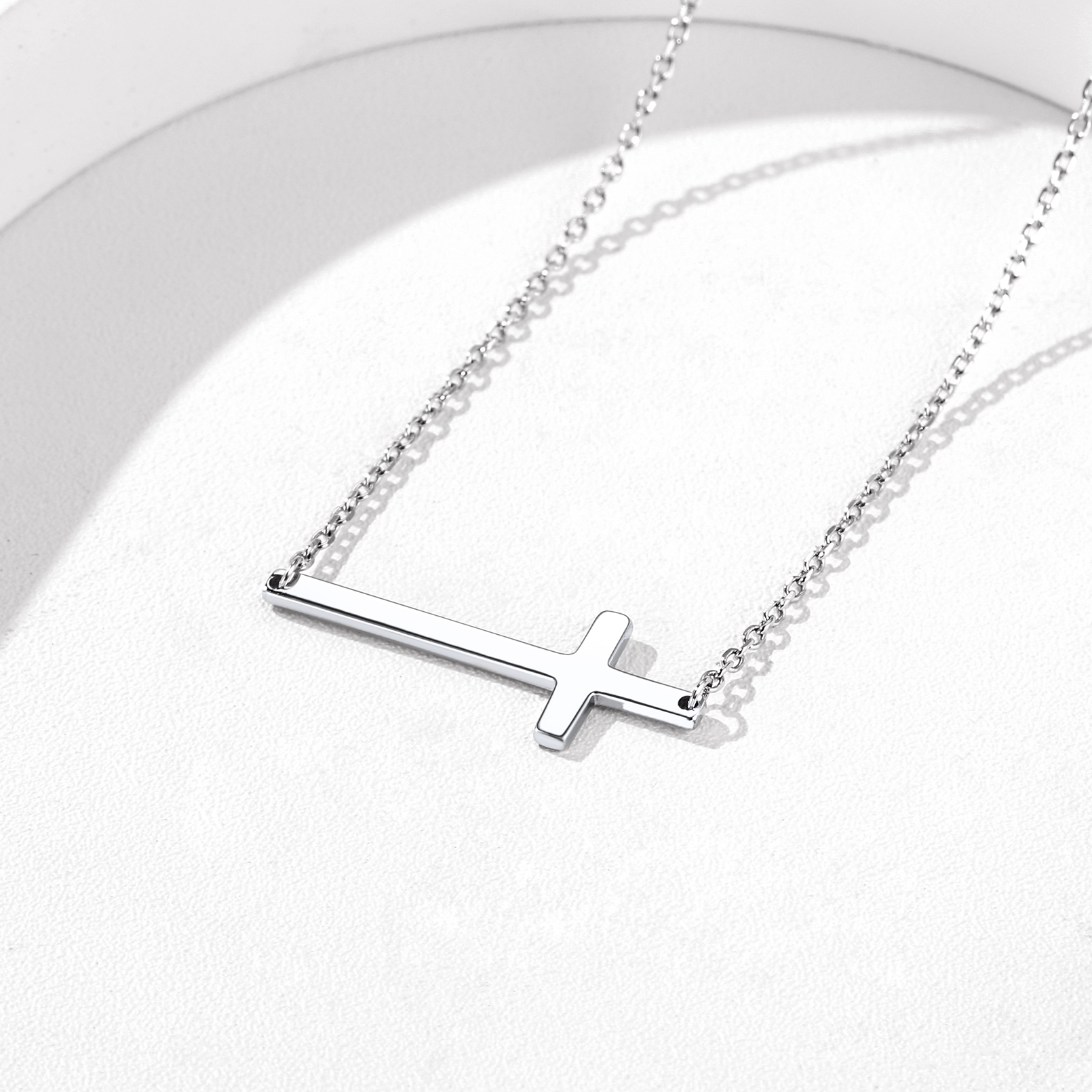 Sideways Cross Pendant Necklace in Silver, Sterling Silver-01