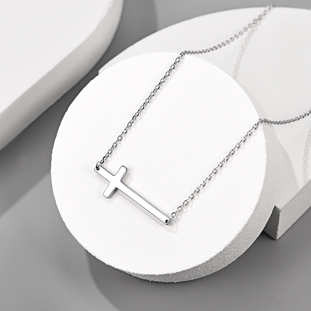 Sideways Cross Pendant Necklace in Silver, Sterling Silver-02