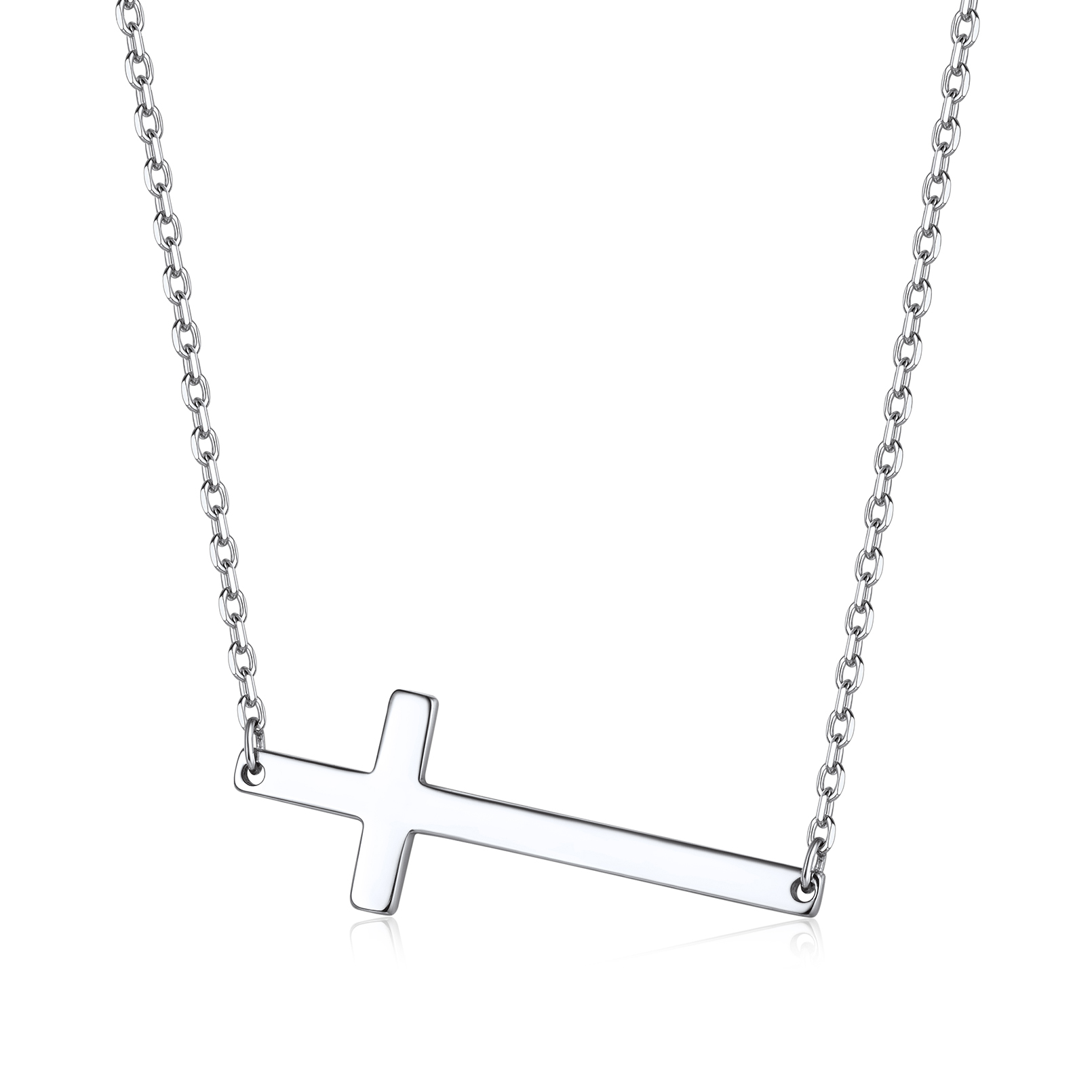 Sideways Cross Pendant Necklace in Silver-02