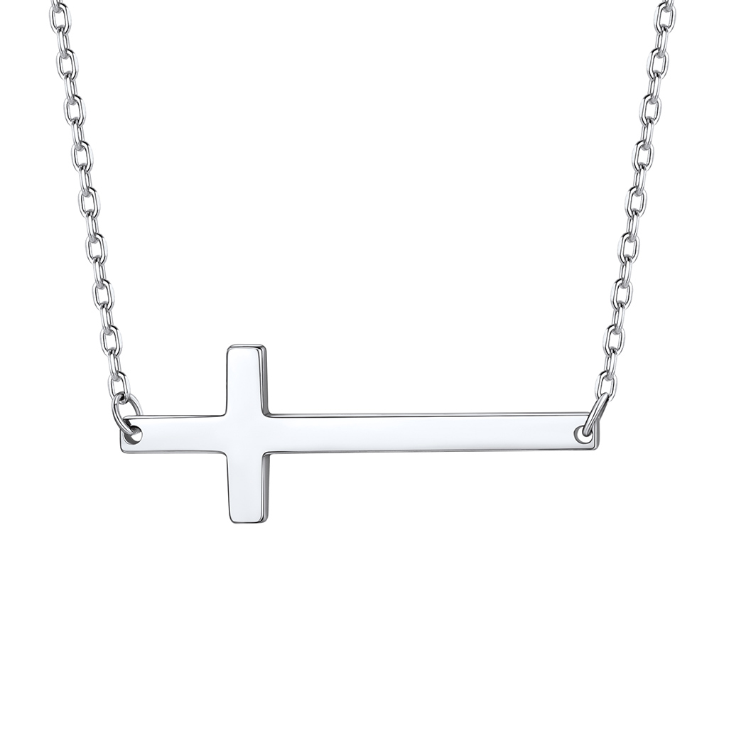 Sideways Cross Pendant Necklace in Silver