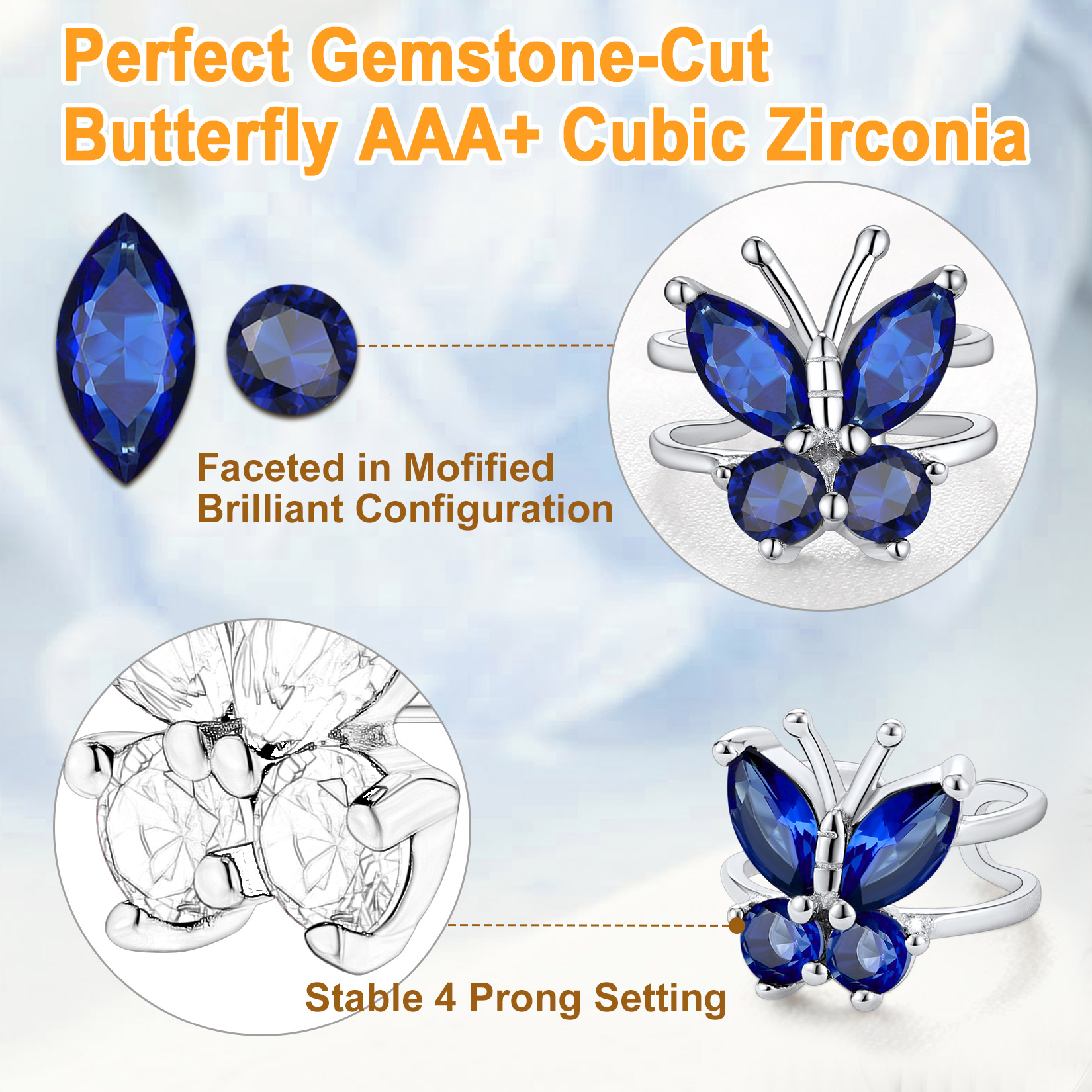 Silver Birthstone Butterfly Cuffs Clip-On Earrings For Her