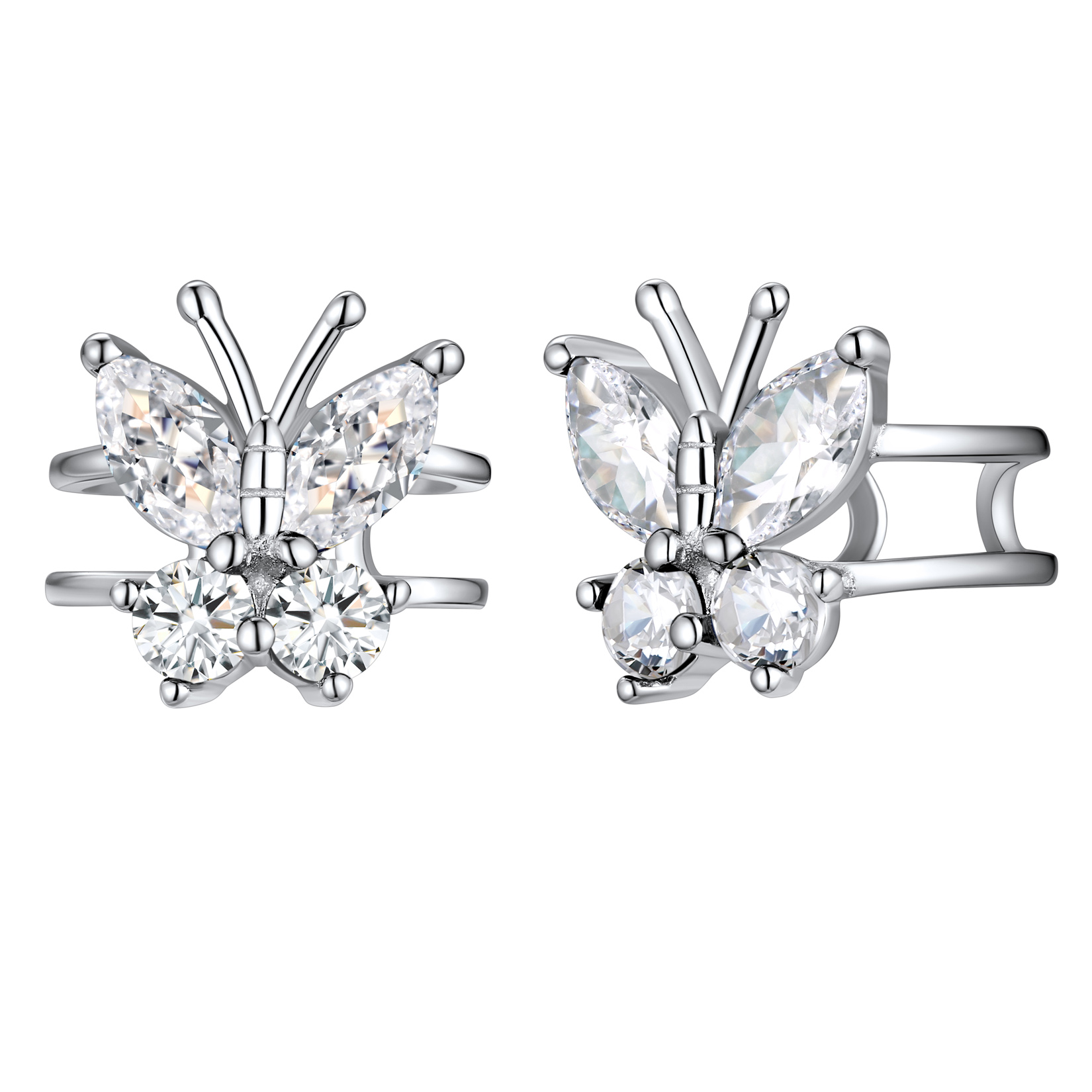 Silver Birthstone Butterfly Cuffs Clip-On Earrings For Her