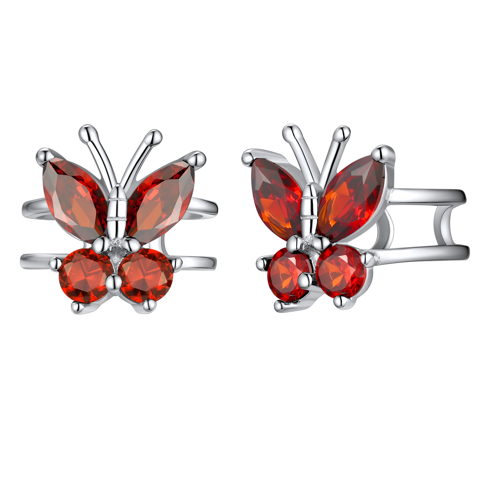 Silver Birthstone Butterfly Cuffs Clip-On Earrings For Her