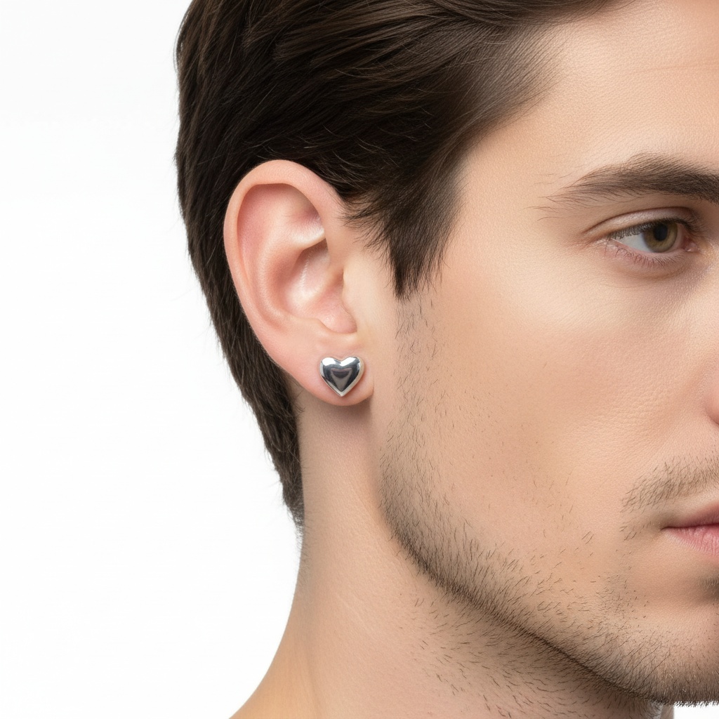 7mm Heart Stud Earrings for Men