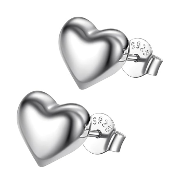 Hypoallergenic Lightweight Puff Heart Silver Studs Earrings