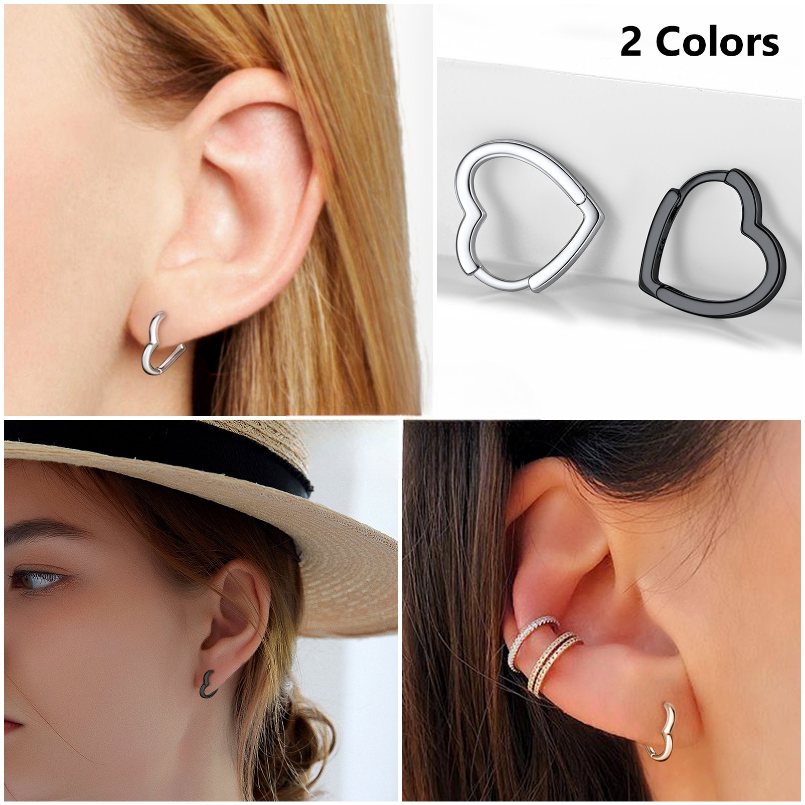 Simple Heart Hoop Earrings for Women in Different Colors